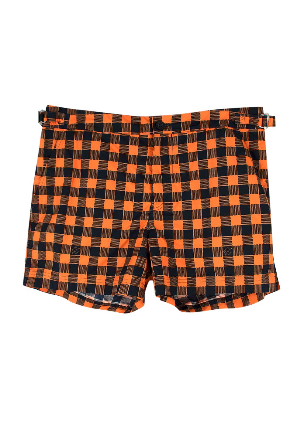 Men's Louis Vuitton Orange  Black Damier Swim Shorts Size M orange navy polyester