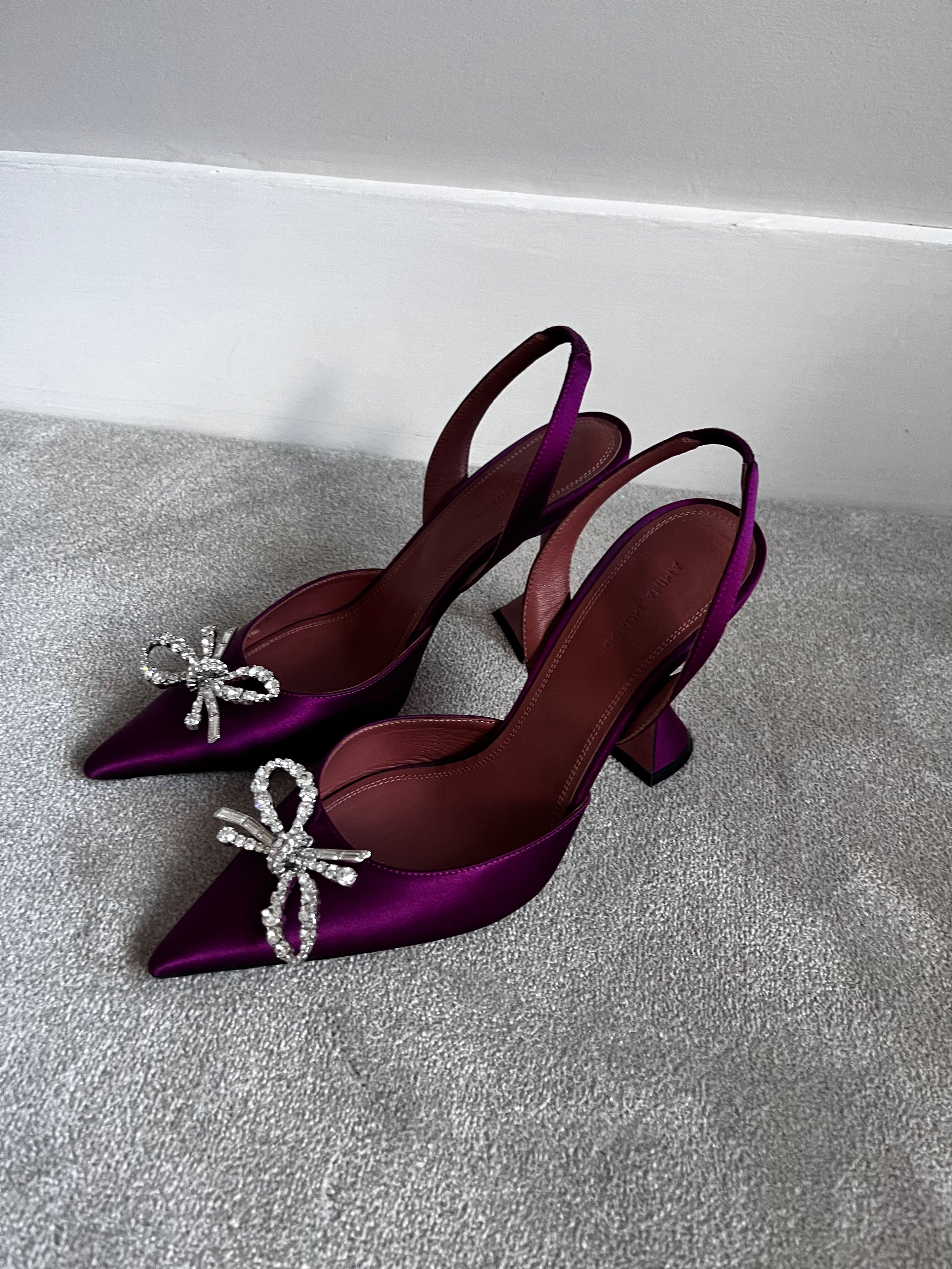 Preowned Amina Muaddi Magenta Satin Rosie Slingbacks Size 40