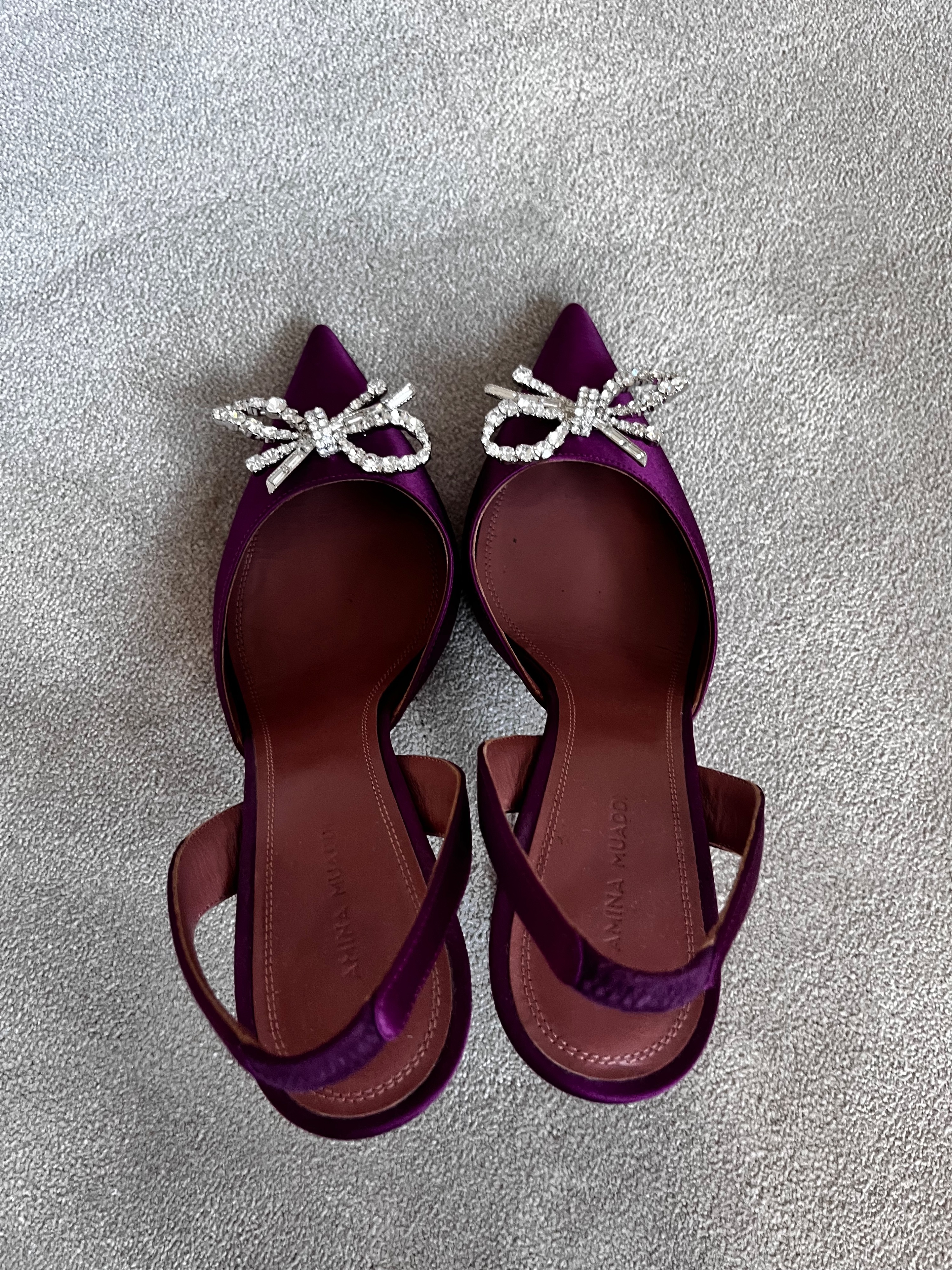 Preowned Amina Muaddi Magenta Satin Rosie Slingbacks Size 40