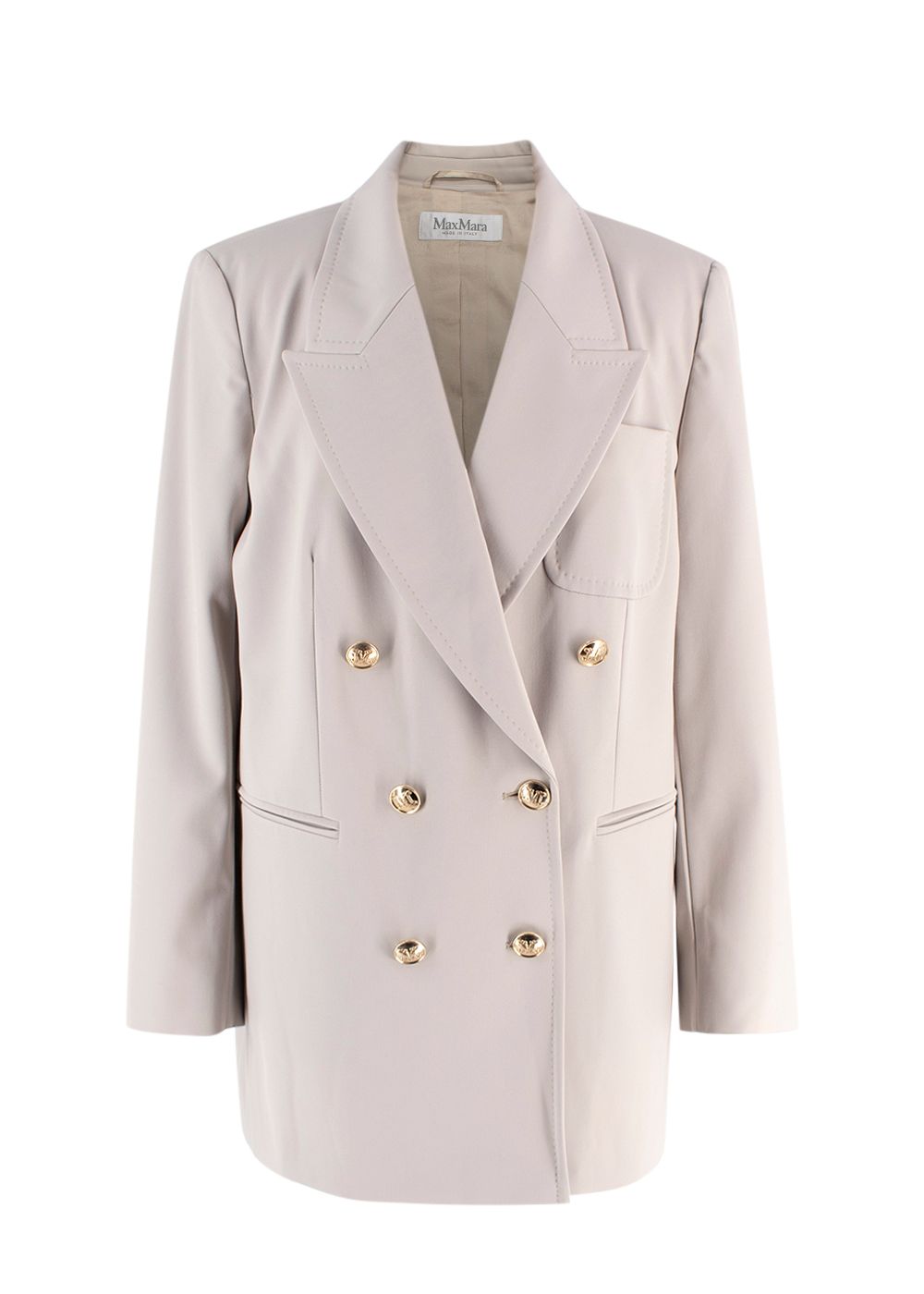 MaxMara Stone 'Reale' Double-Breasted Blazer Size L stone / beige wool/elastane