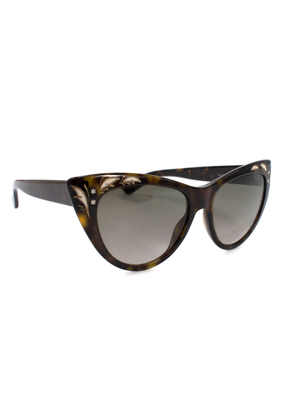 Preowned Gucci Brown Tortoiseshell Cat Eye Sunglasses Brown/White plastic