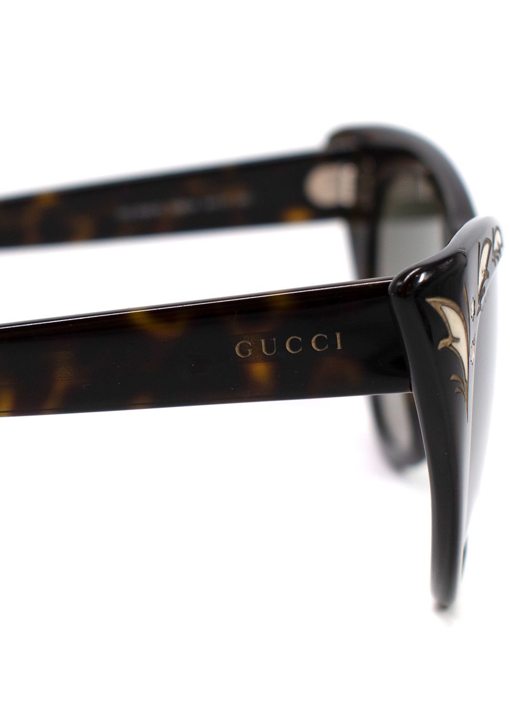 Preowned Gucci Brown Tortoiseshell Cat Eye Sunglasses Brown/White plastic