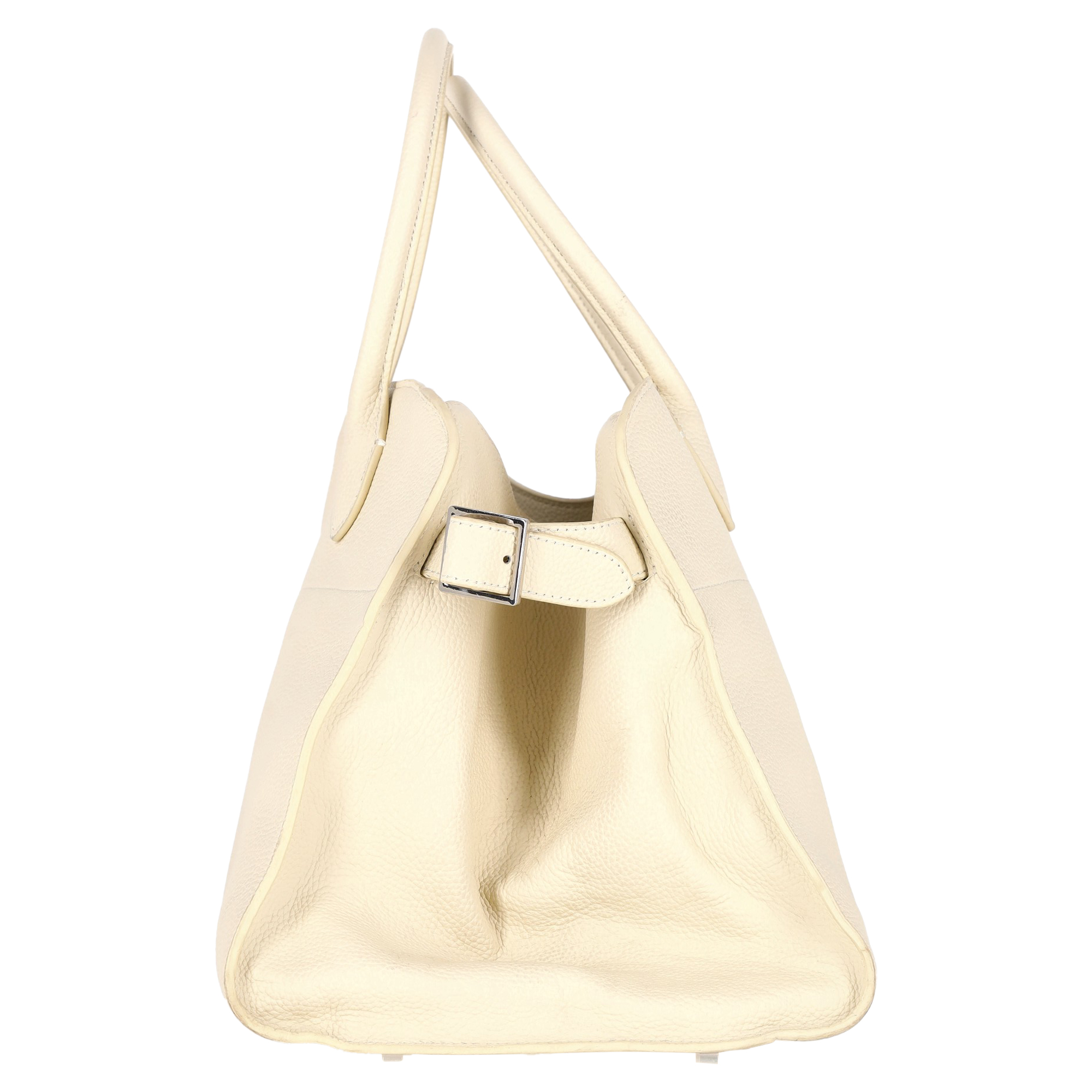 Preowned The Row Cream Margaux 15 Buckled Tote Bag white | ecru leather/sheep leather