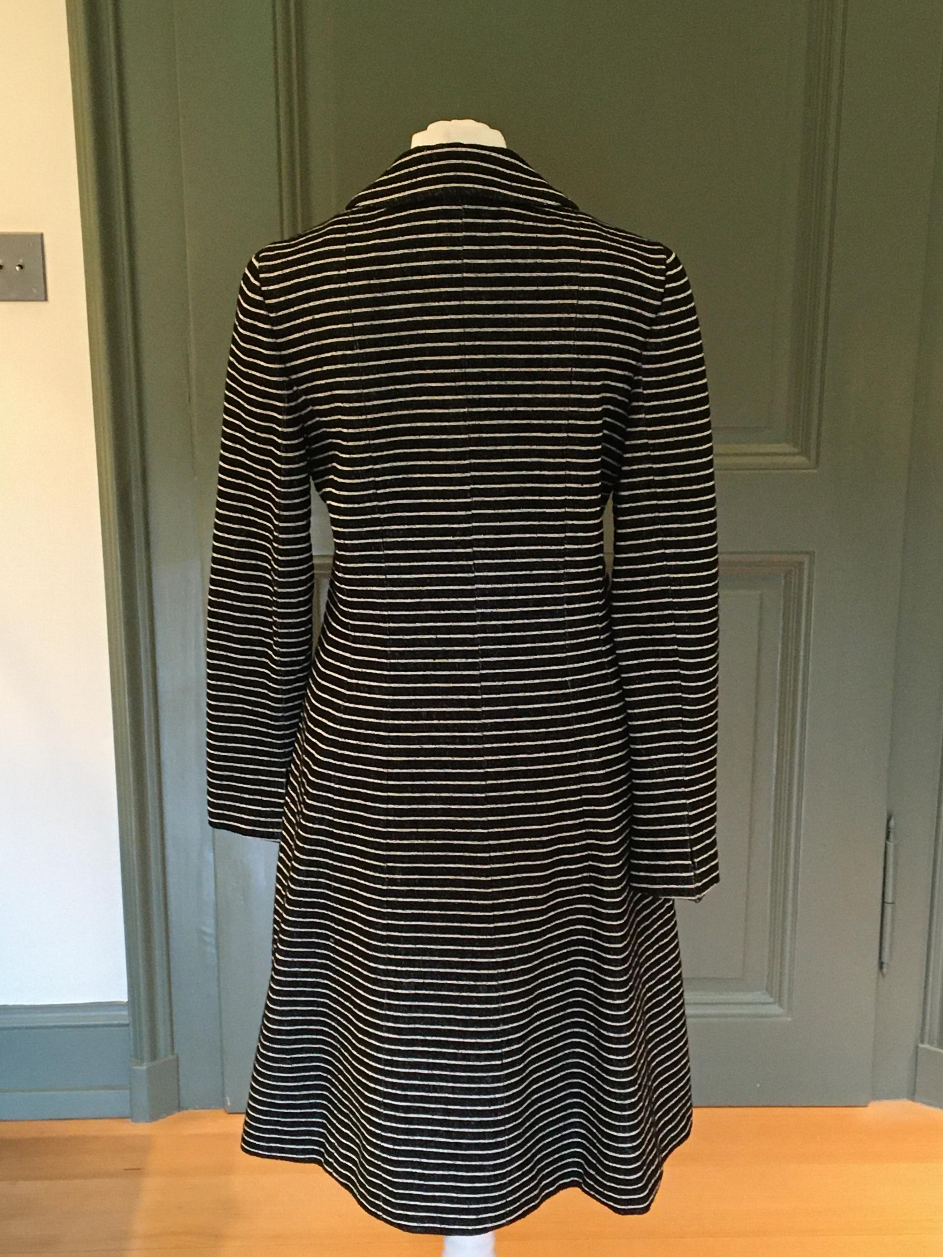 Preowned Chanel Black  White Striped Tweed Coat Size XS cotton