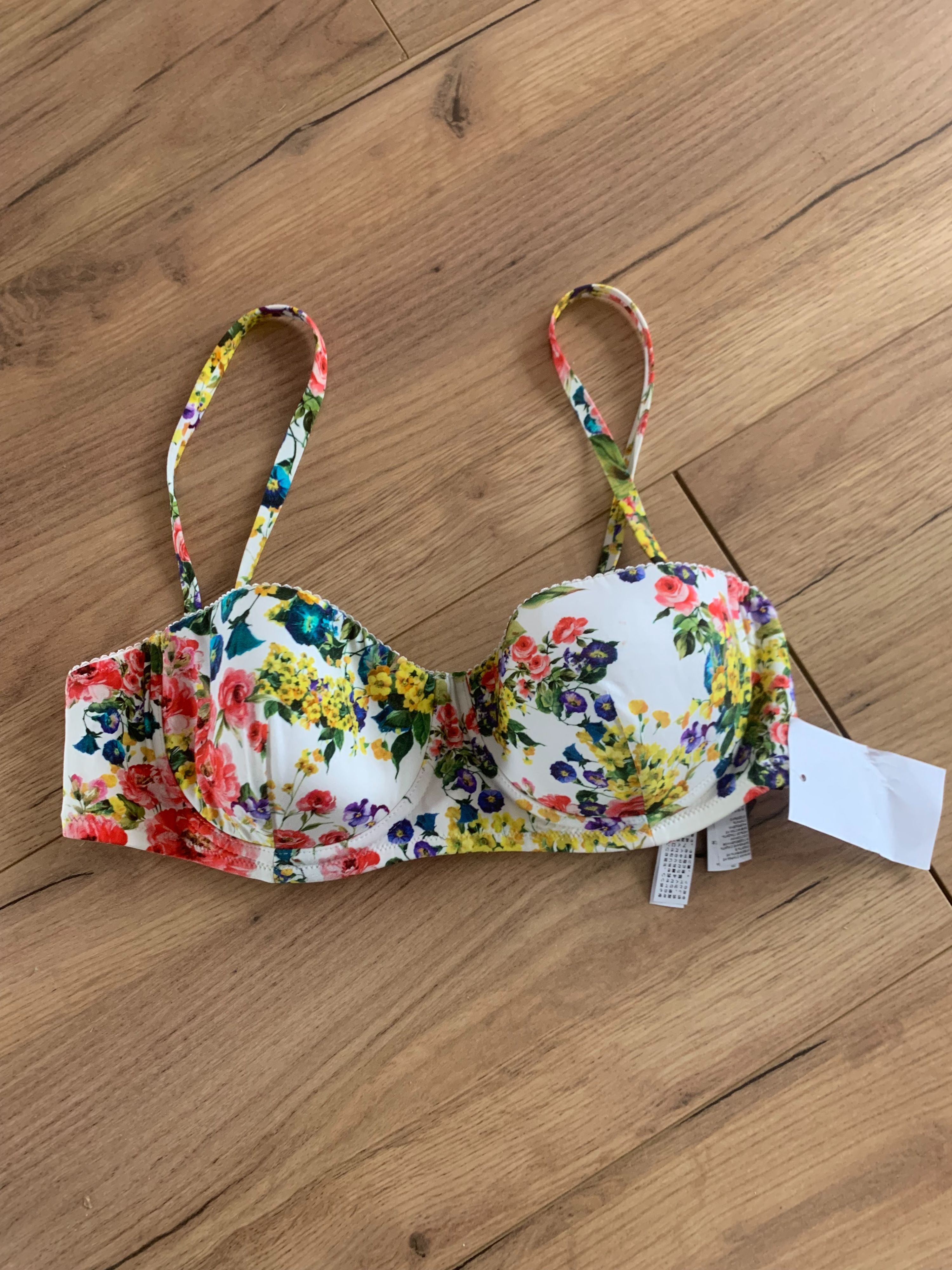 Dolce  Gabbana White Floral Bikini Top Size L Multicolor polyamide