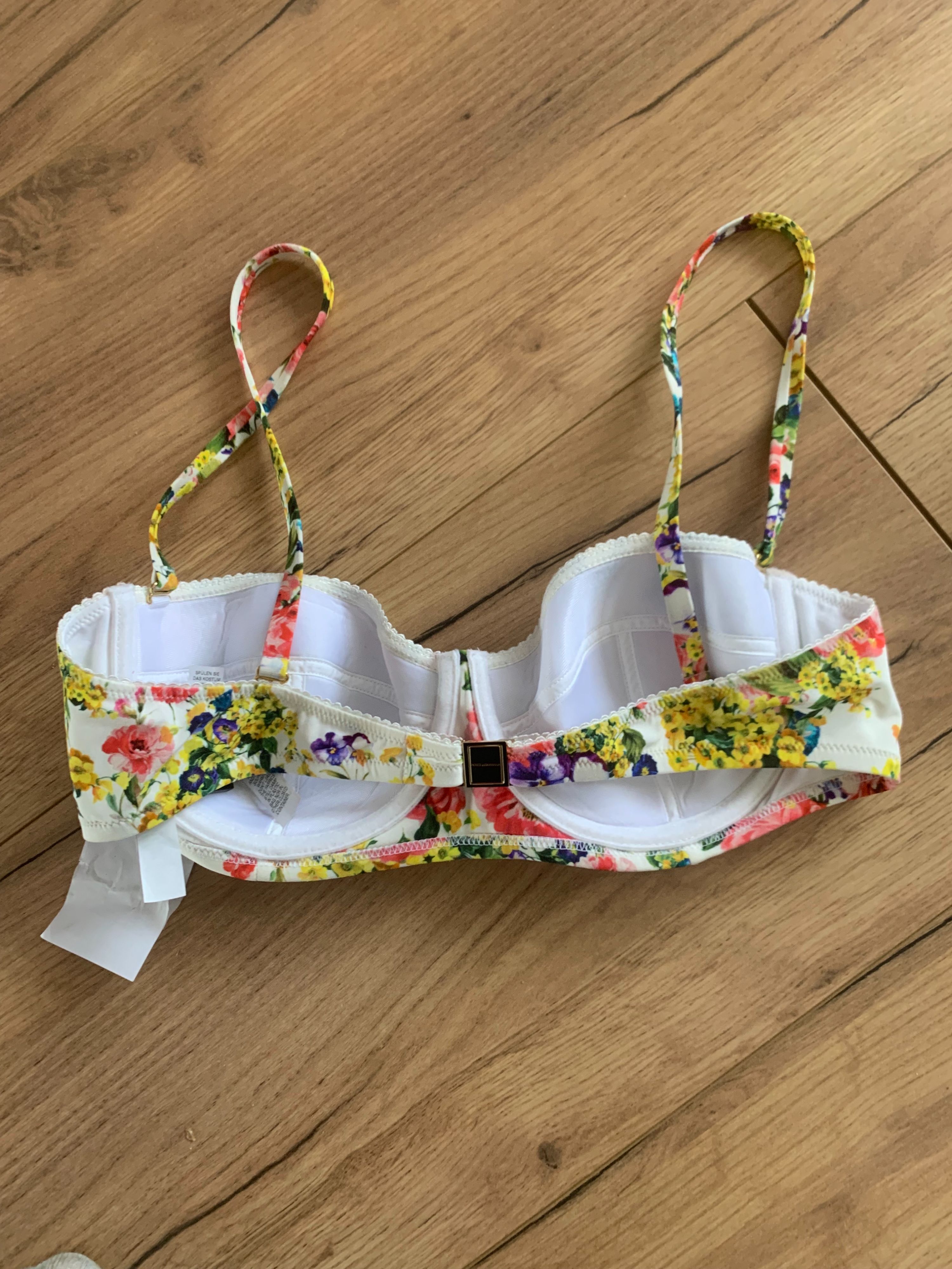 Dolce  Gabbana White Floral Bikini Top Size L Multicolor polyamide