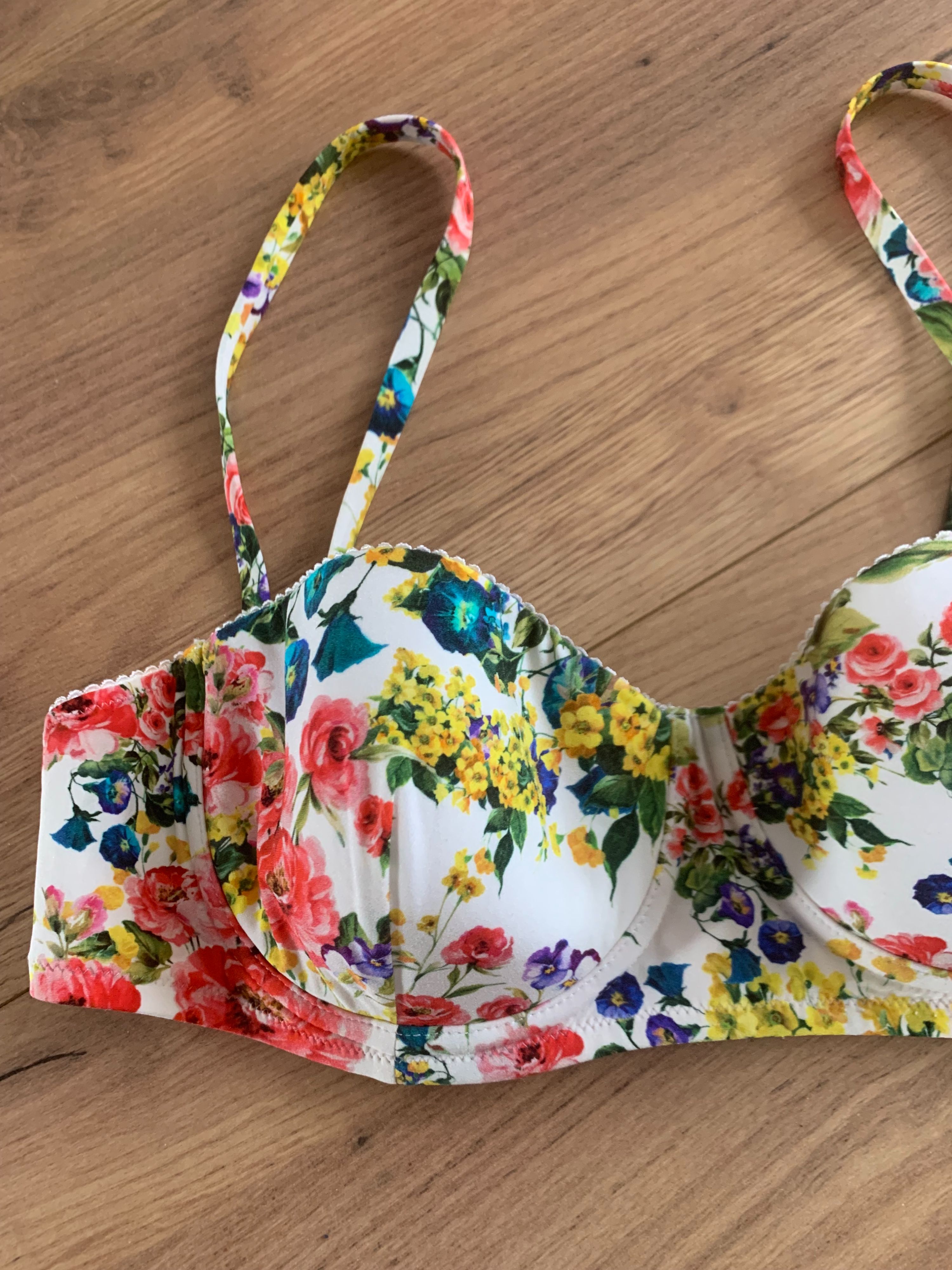 Dolce  Gabbana White Floral Bikini Top Size L Multicolor polyamide