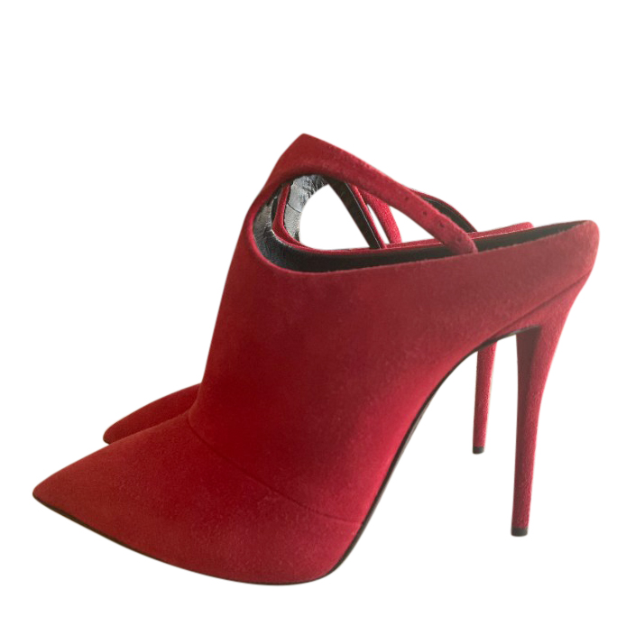 Preowned Giuseppe Zanotti Red Suede Ankle Strap Mules Size 365