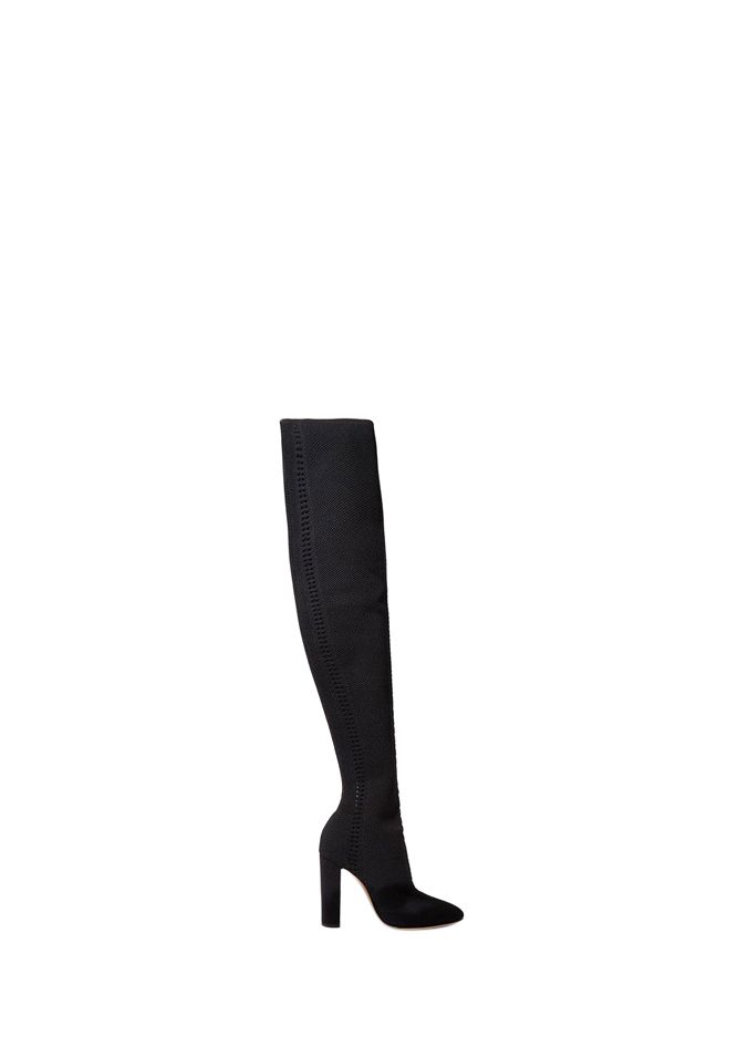 Preowned Gianvito Rossi 105 perforated stretch-knit over-the-knee boots Size 40 Black elastic knitted fabric