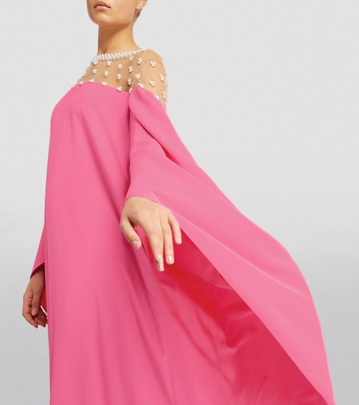 Carolina Herrera Peony Embellished Kaftan Gown Size S Pink silk