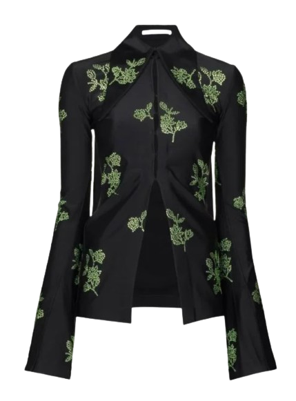 16Arlington Opala Floral Crystal-Embellished Jersey Shirt Size S black green polyester