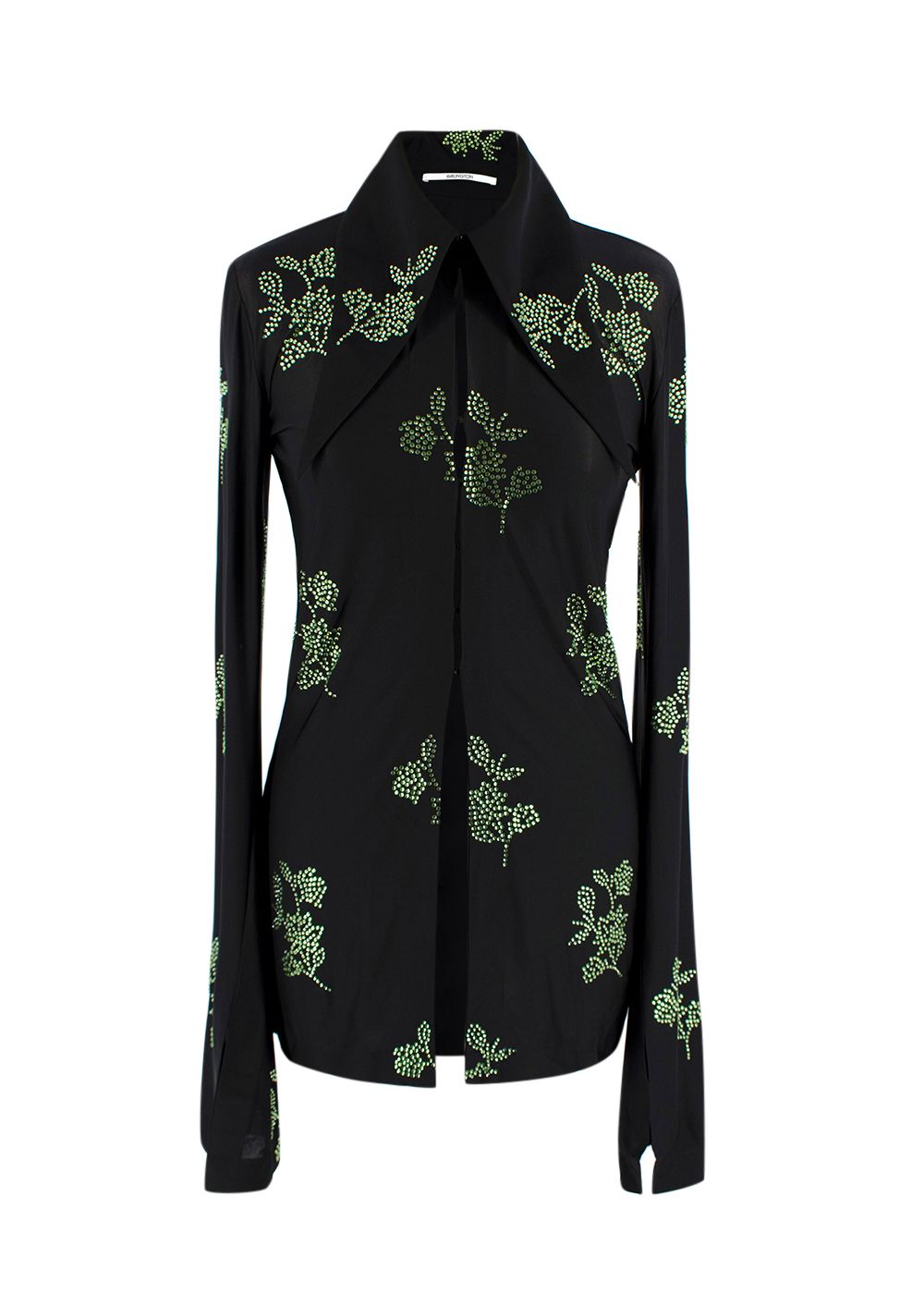 16Arlington Opala Floral Crystal-Embellished Jersey Shirt Size S black green polyester