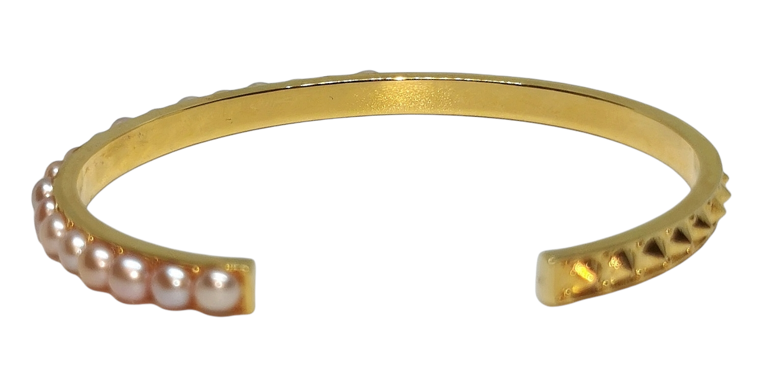 Mounser Gold-Tone Metal  Freshwater Pearl Bangle Gold  Pink