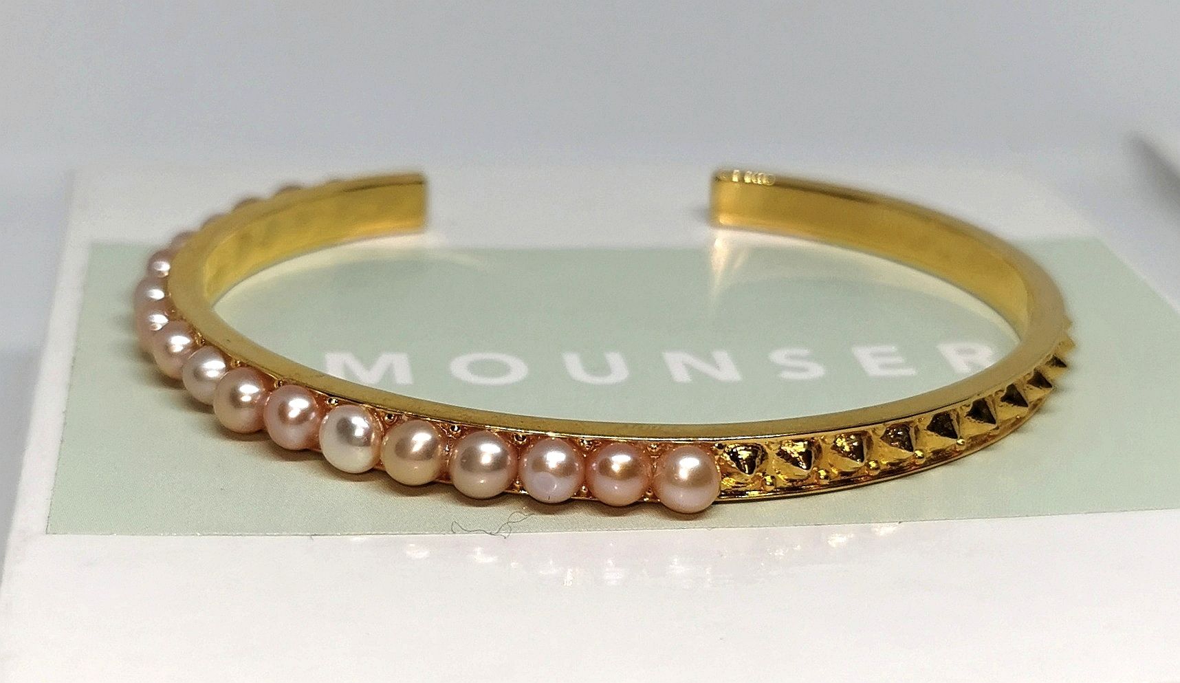 Mounser Gold-Tone Metal  Freshwater Pearl Bangle Gold  Pink