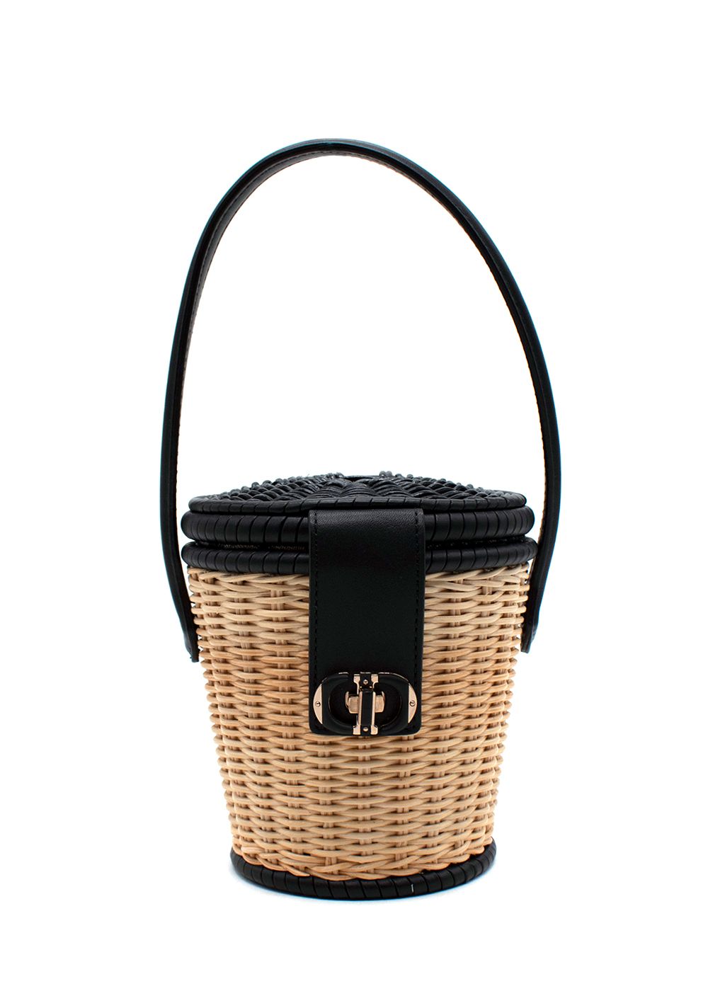 Christian Dior Black and Natural Wicker Oblique Basket Bag Black Beige wicker/leather