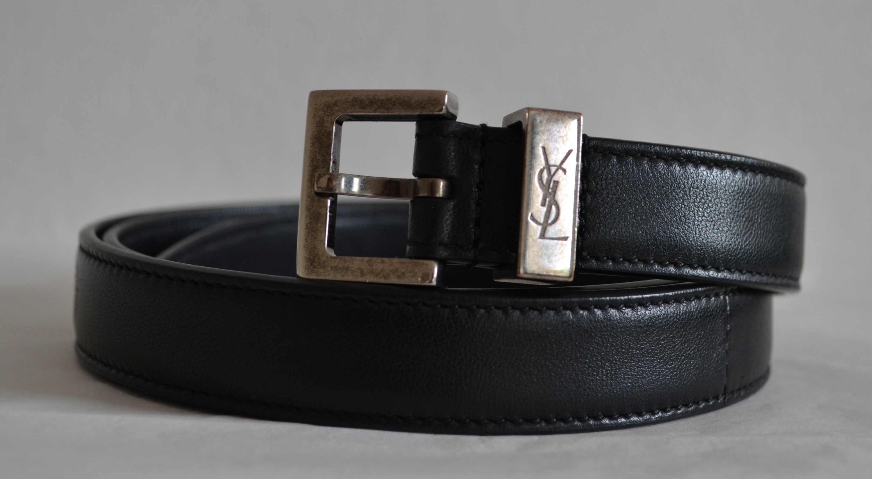 Saint Laurent Black Leather Belt Size M