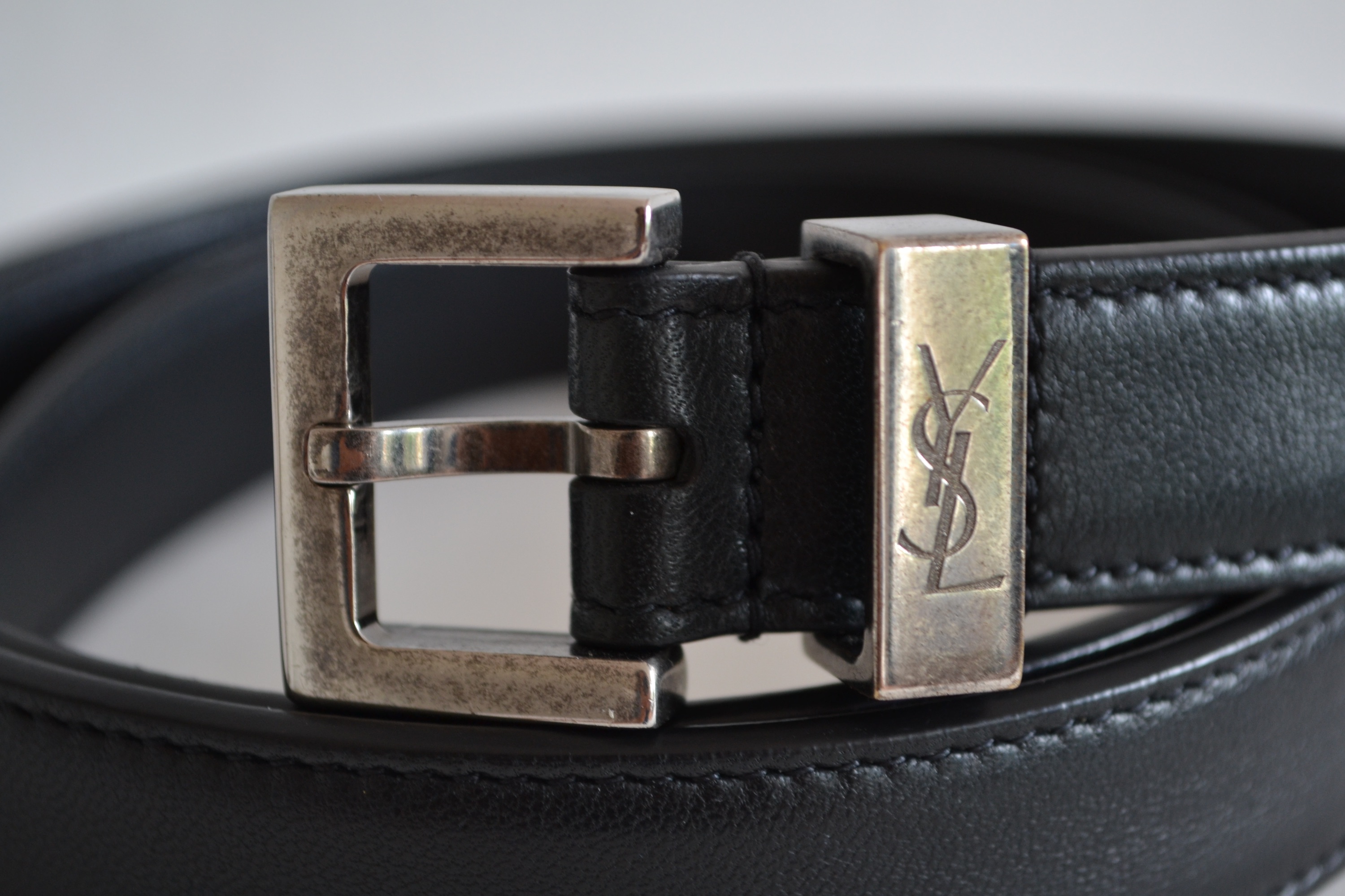 Saint Laurent Black Leather Belt Size M