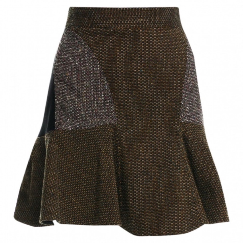 Preowned Stella McCartney Patti Tweed Flounce Mini Skirt Size S Tan/Brown