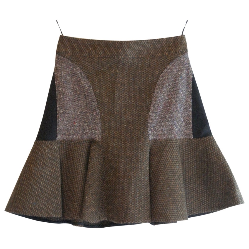 Preowned Stella McCartney Patti Tweed Flounce Mini Skirt Size S Tan/Brown