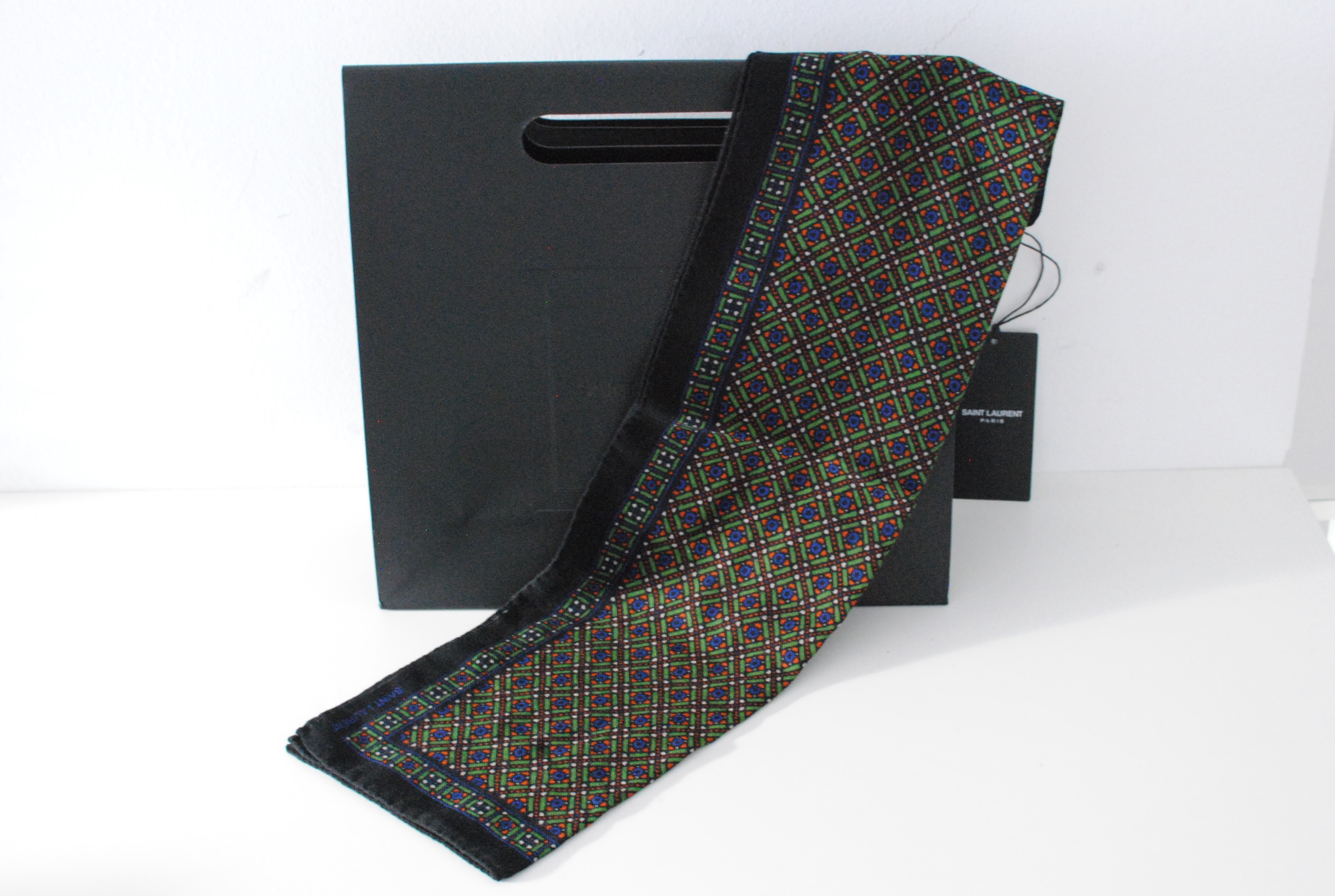 Saint Laurent Green Geometric Print Wool Scarf multi-coloured