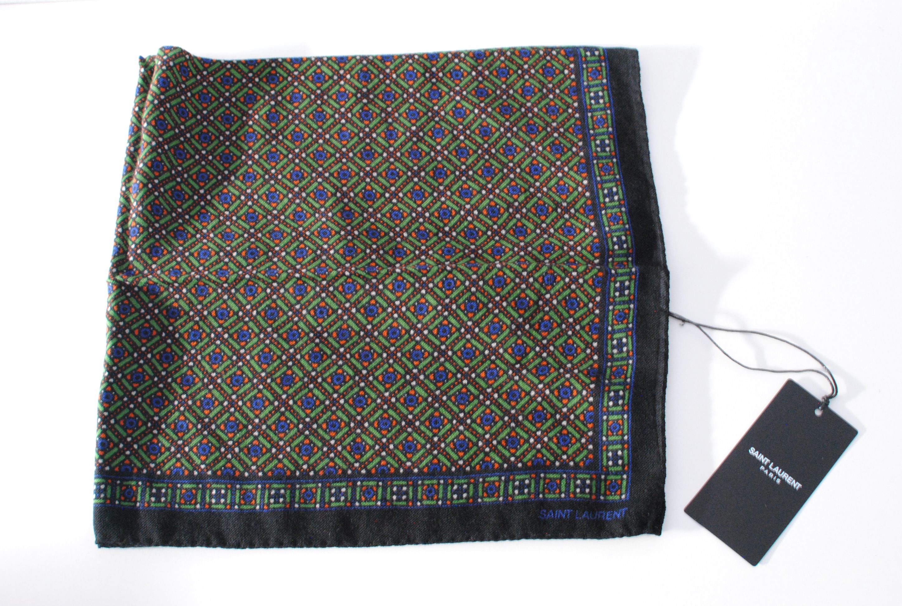 Saint Laurent Green Geometric Print Wool Scarf multi-coloured