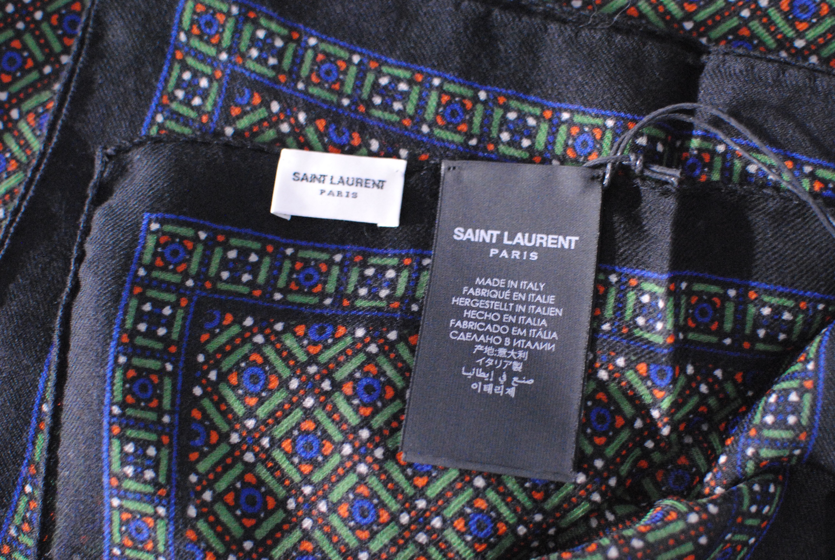 Saint Laurent Green Geometric Print Wool Scarf multi-coloured