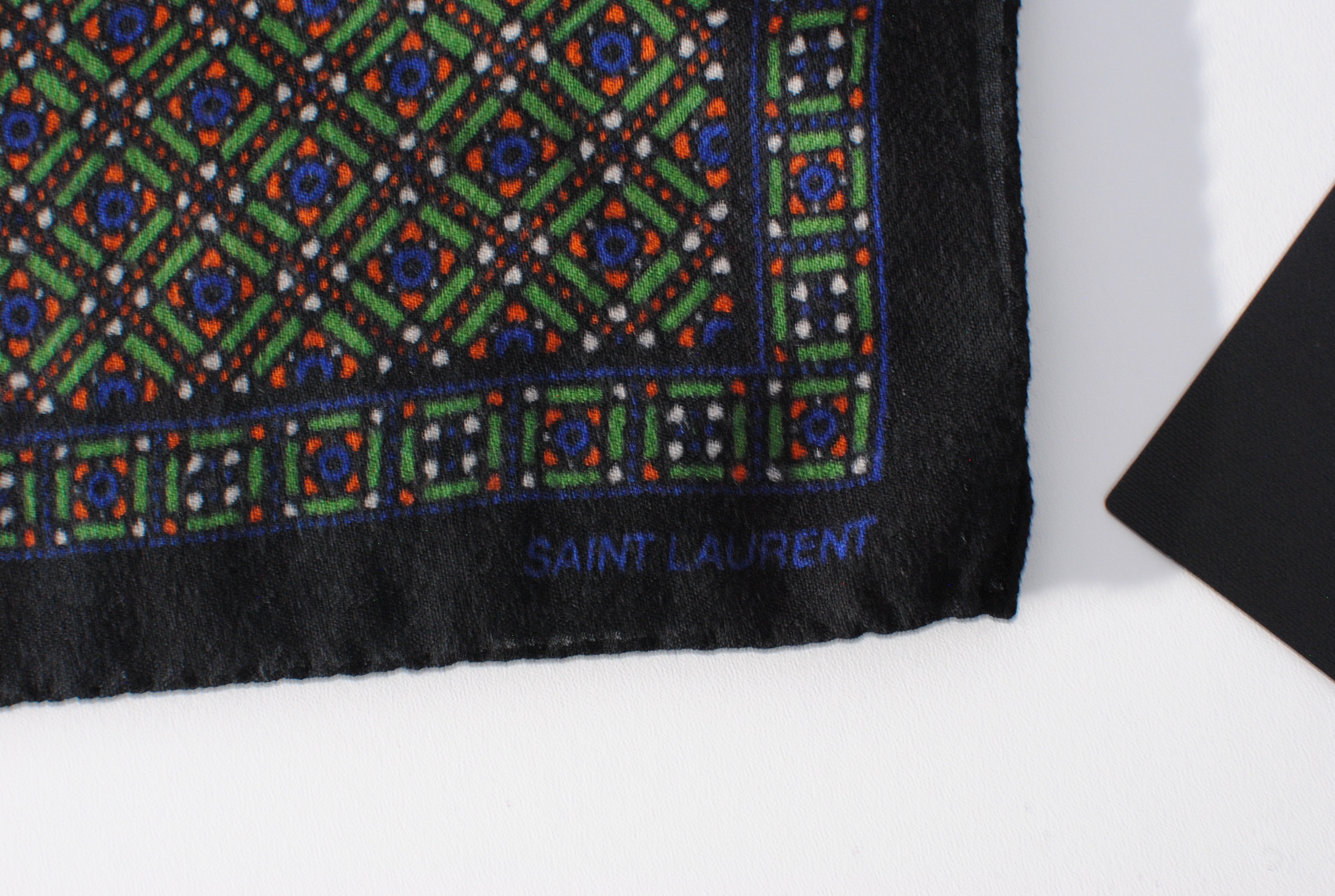 Saint Laurent Green Geometric Print Wool Scarf multi-coloured