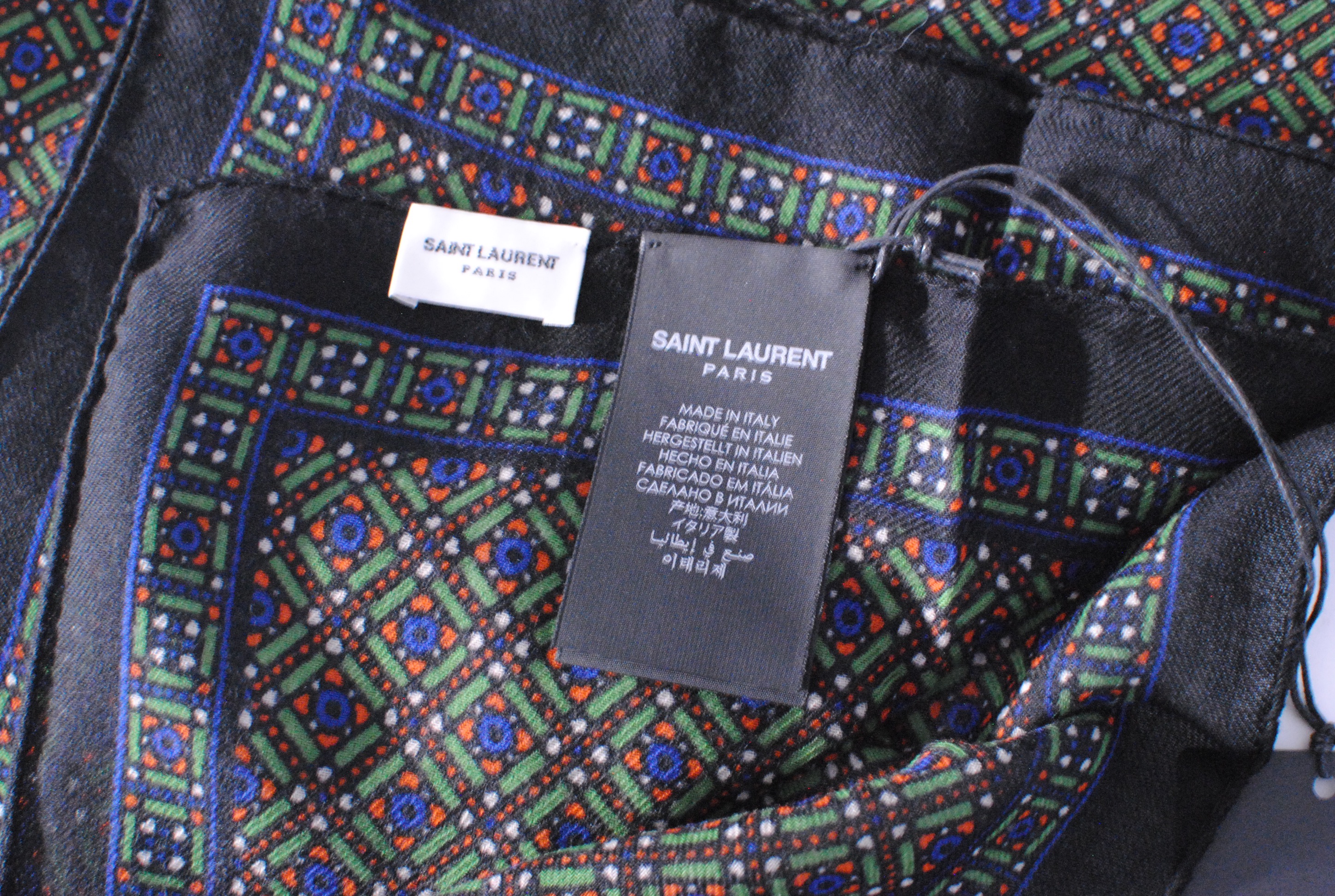 Saint Laurent Green Geometric Print Wool Scarf multi-coloured