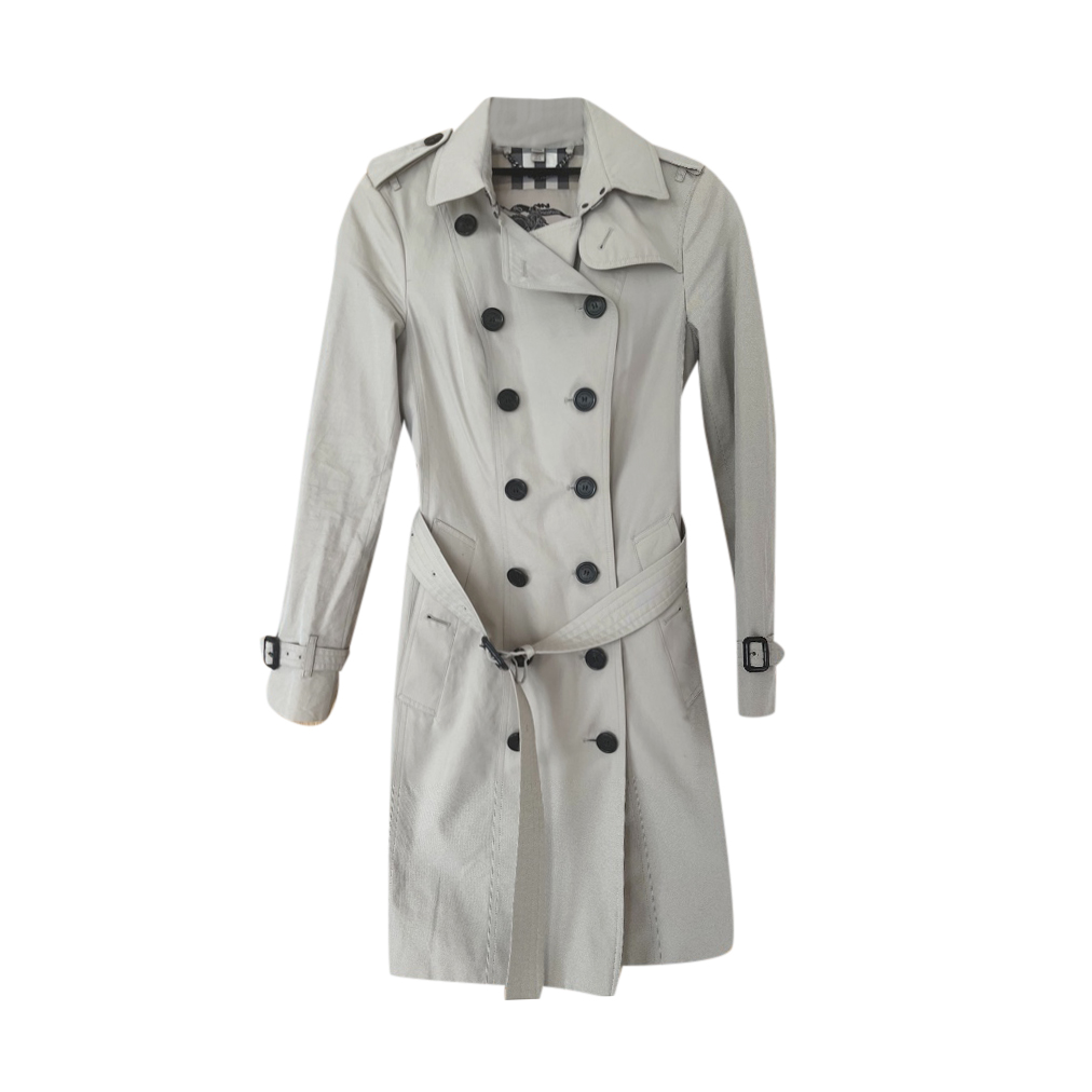 Preowned Burberry Stone Cotton Sandringham Trench Coat Size XS Beige/Nude