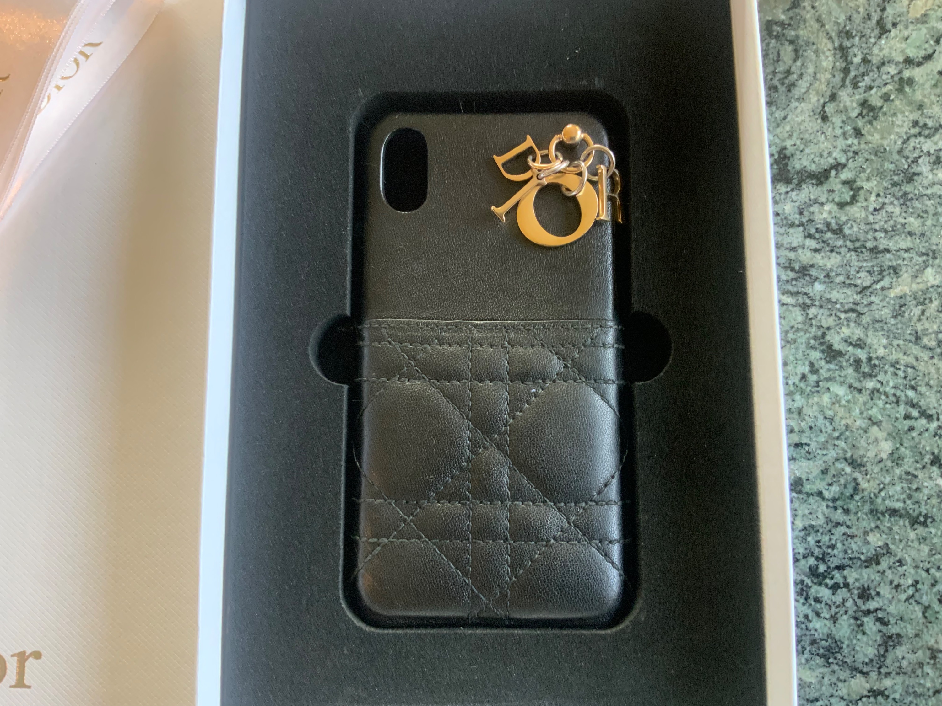 Preowned Lady Dior iPhone XS Black Leather Cover