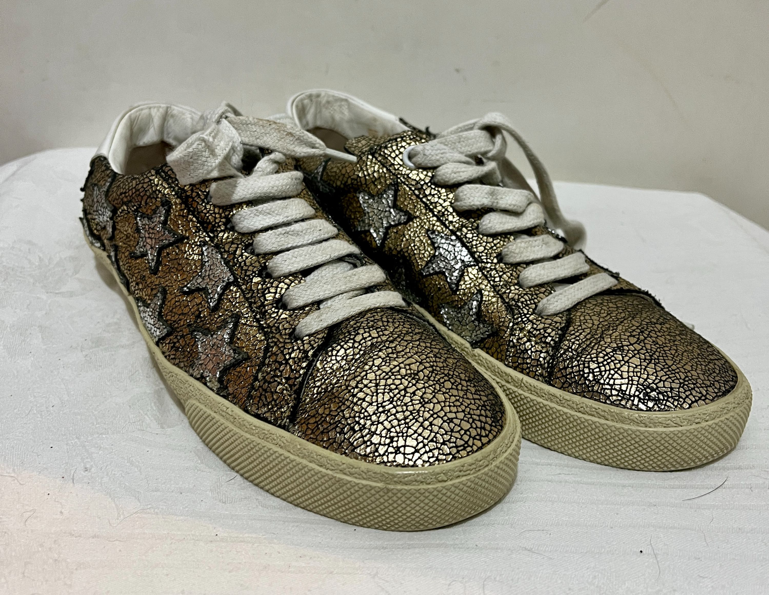 Saint Laurent Metallic Calfskin Star Court Sneakers Size 375