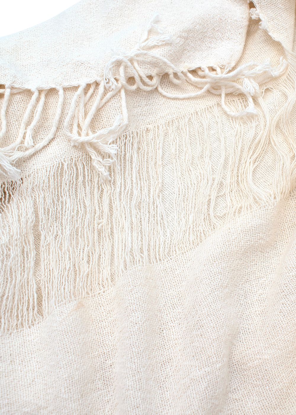 Preowned Caravana Cream Fringed Distressed Poncho Cape Size L cotton