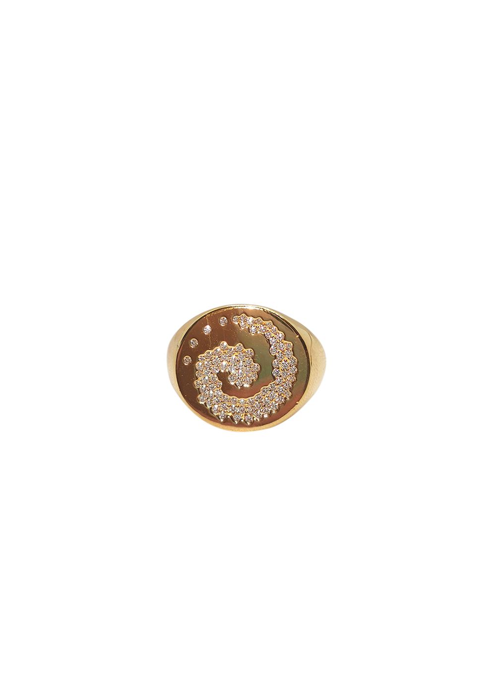 APM Monaco Gold Plated Crystal Constellation Signet Ring silver