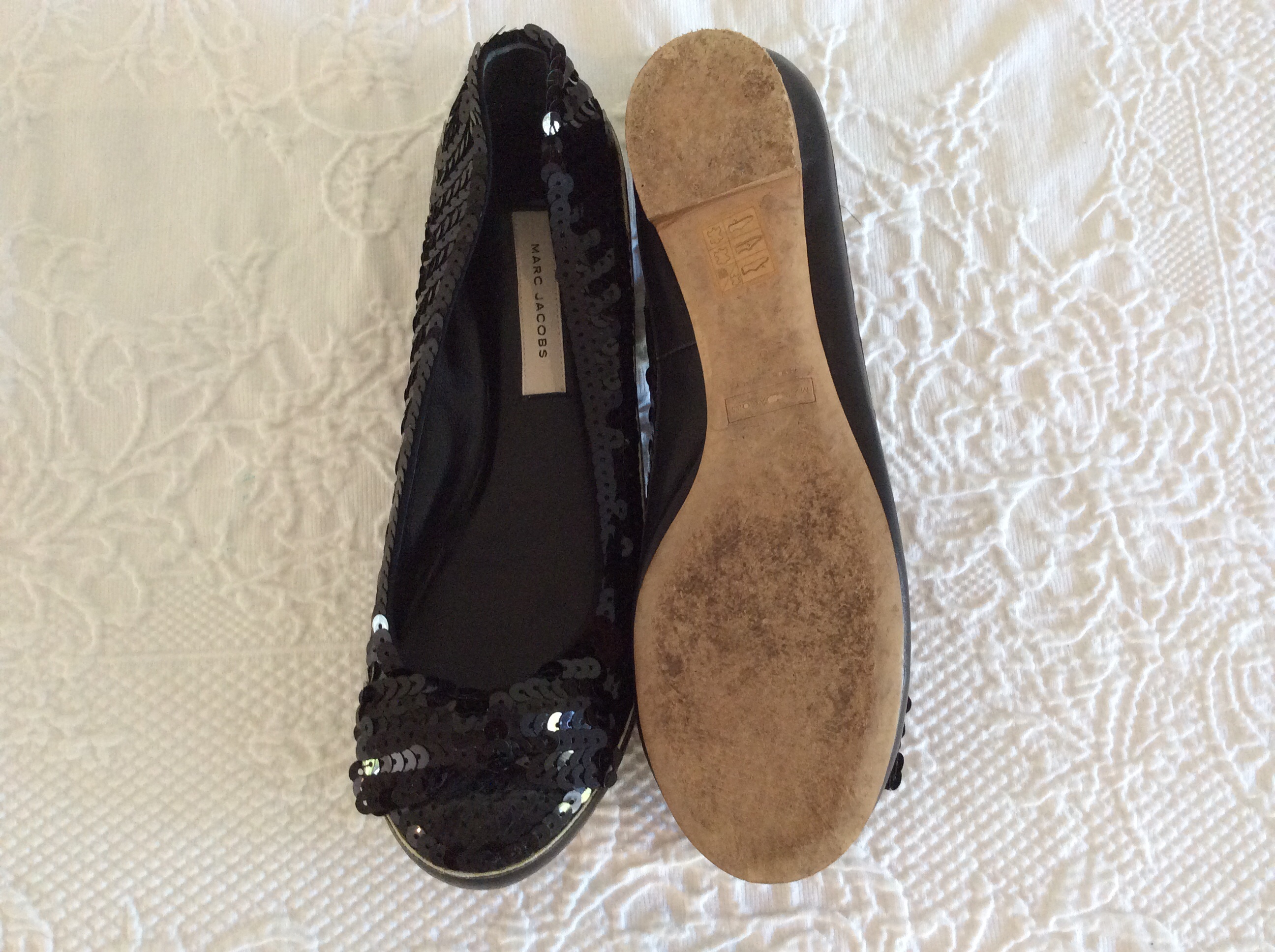 Preowned Marc Jacobs sequined ballet pumps Size 38 Black leather