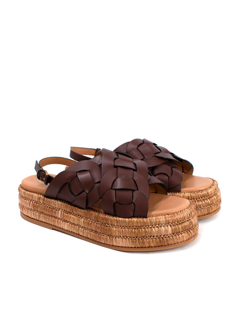 Tod's Brown Woven Leather Raffia Platform Sandals Size 39 brown tan