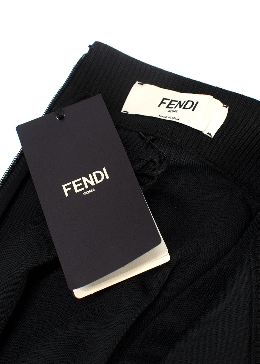 Fendi Black Jersey Midi Skirt with Logo Panel Detail Size XS Black/Brown polyester