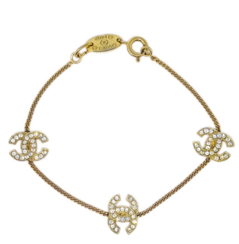 Preowned Chanel Gold Tone  3 Motif CC Bracelet