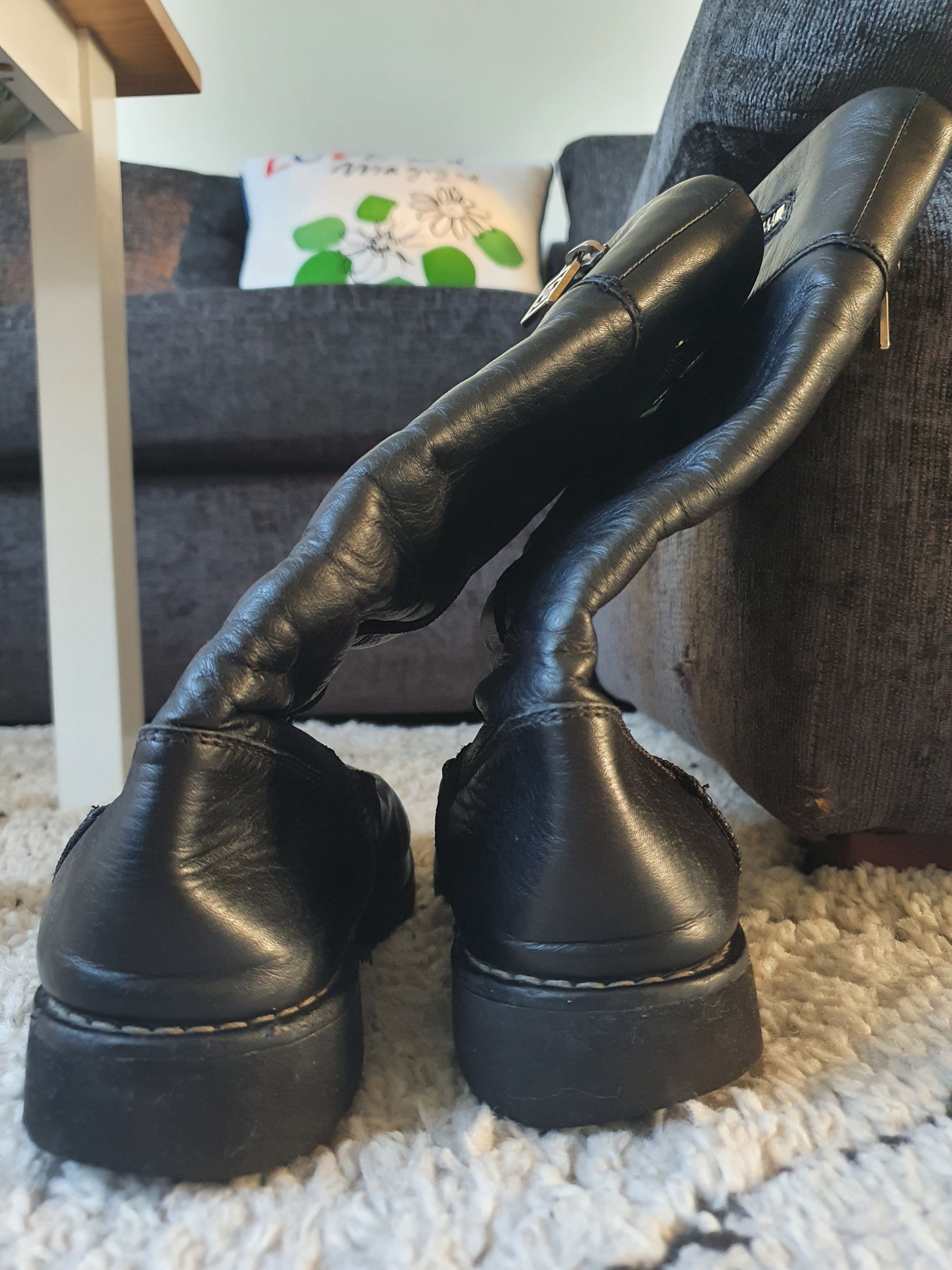 Preowned Chanel Black Leather Biker Boots Size 38