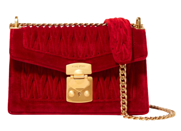 Preowned Miu Miu Confidential matelassé velvet shoulder bag Red fabric/leather