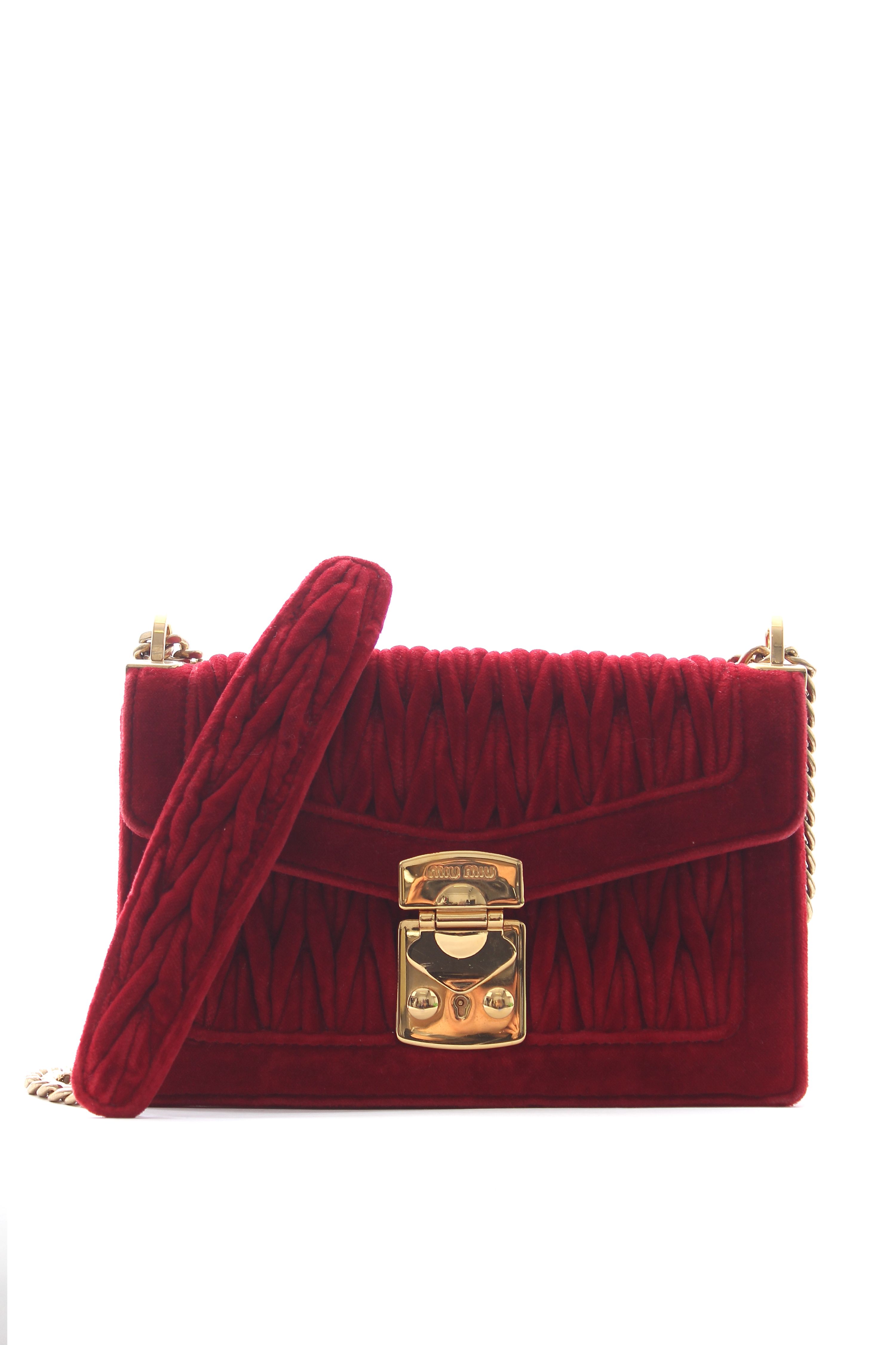 Preowned Miu Miu Confidential matelassé velvet shoulder bag Red fabric/leather