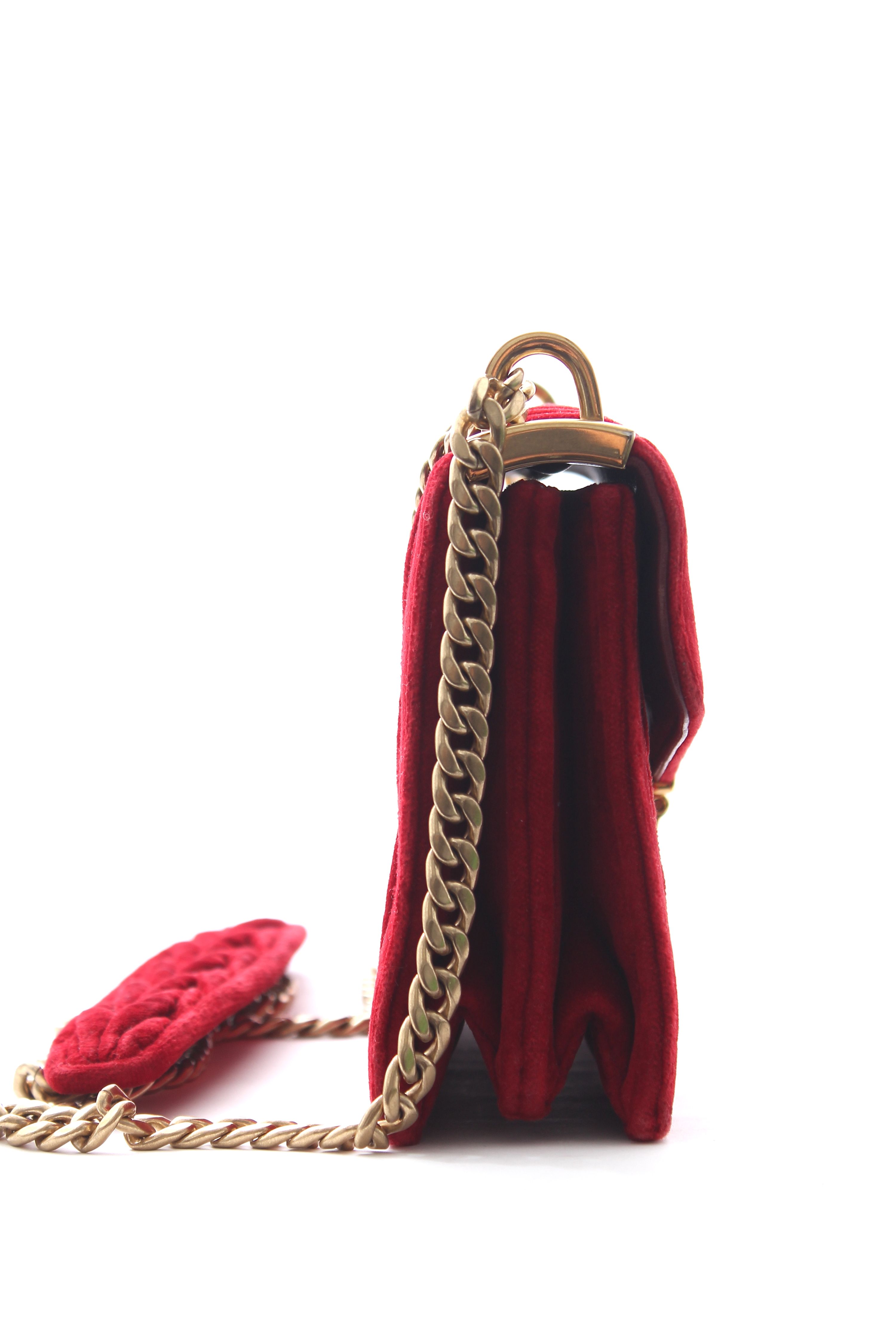 Preowned Miu Miu Confidential matelassé velvet shoulder bag Red fabric/leather