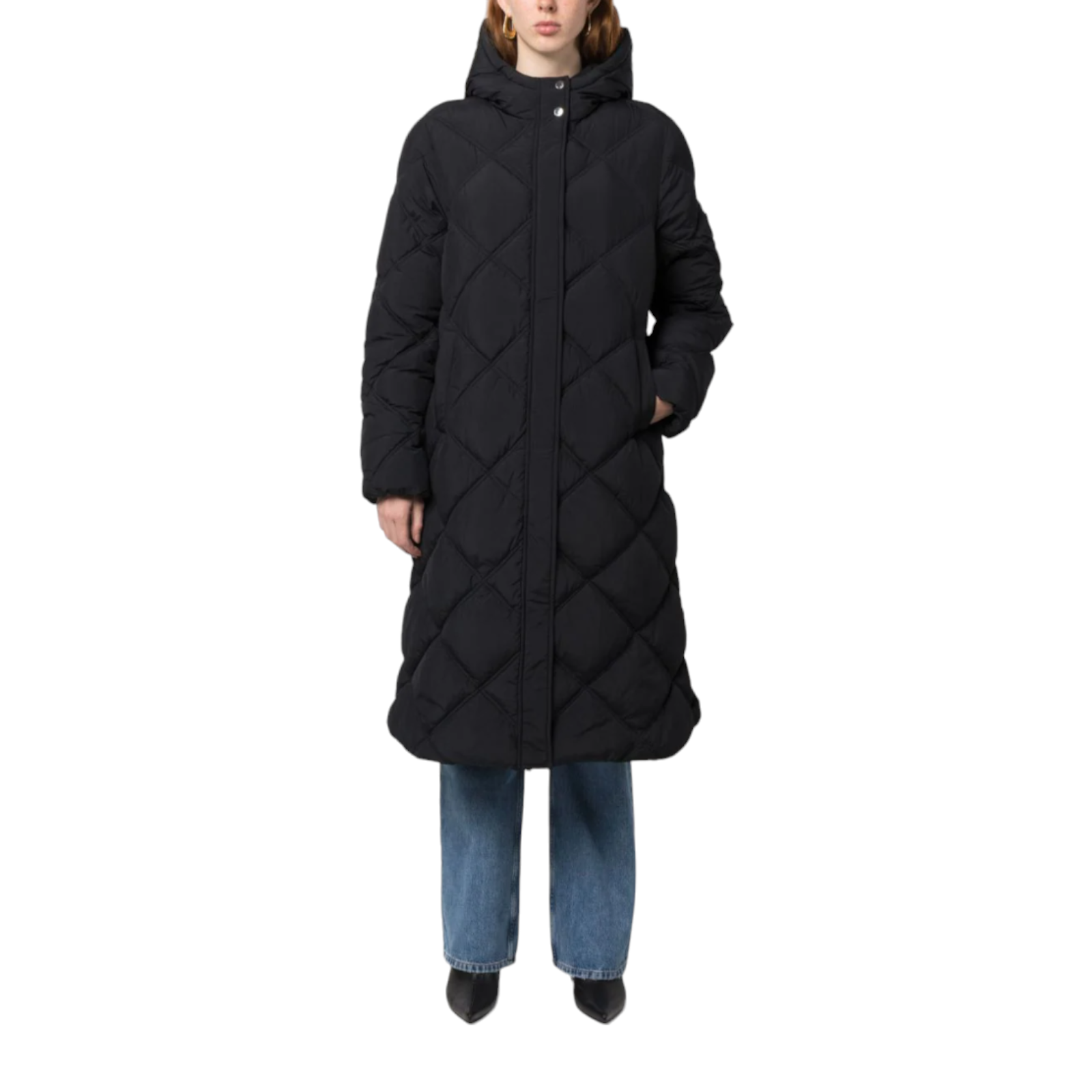 Preowned Claudie Pierlot Black Hooded Parka Coat Size M navy polyester