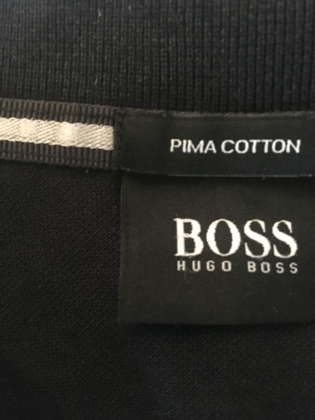 Men's Preowned Boss Hugo Boss Embroidered Polo Top Size L Black cotton