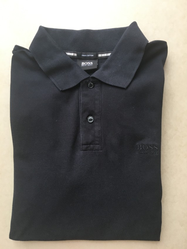 Men's Preowned Boss Hugo Boss Embroidered Polo Top Size L Black cotton