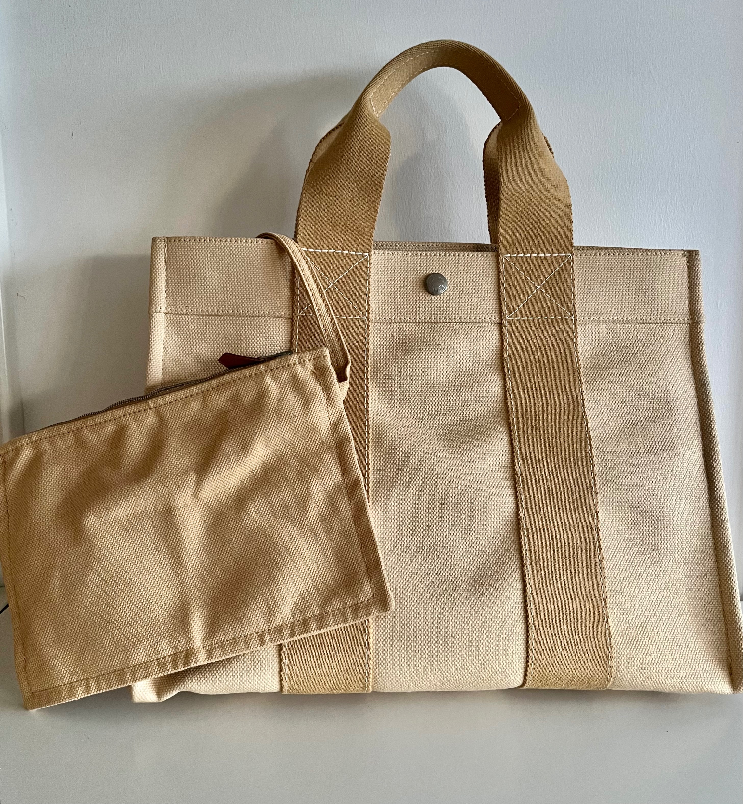 Preowned Hermes Beige Canvas Tote Bag Size S cloth