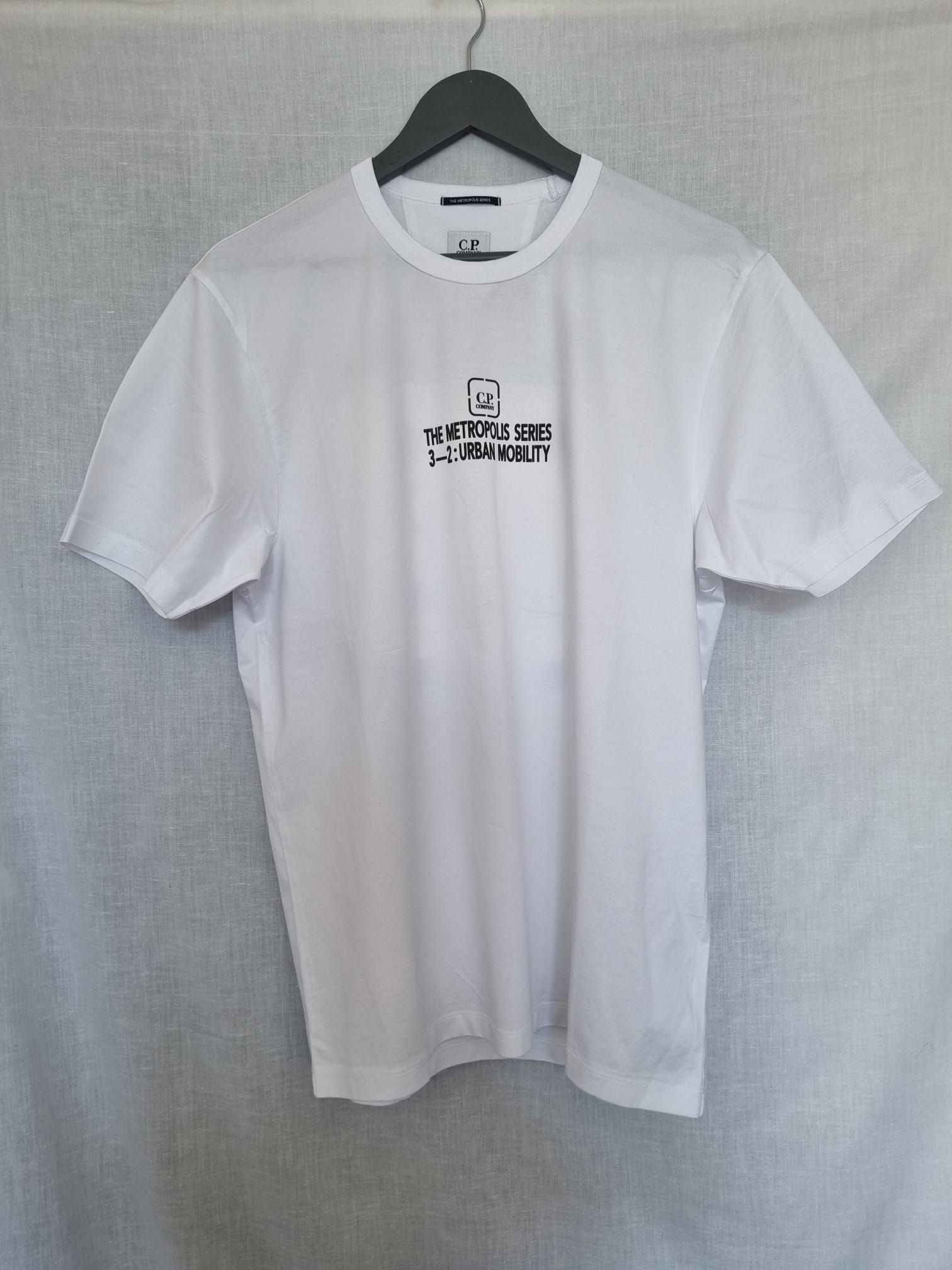 Men's Metropolis Logo Printed White Cotton T-Shirt Size L