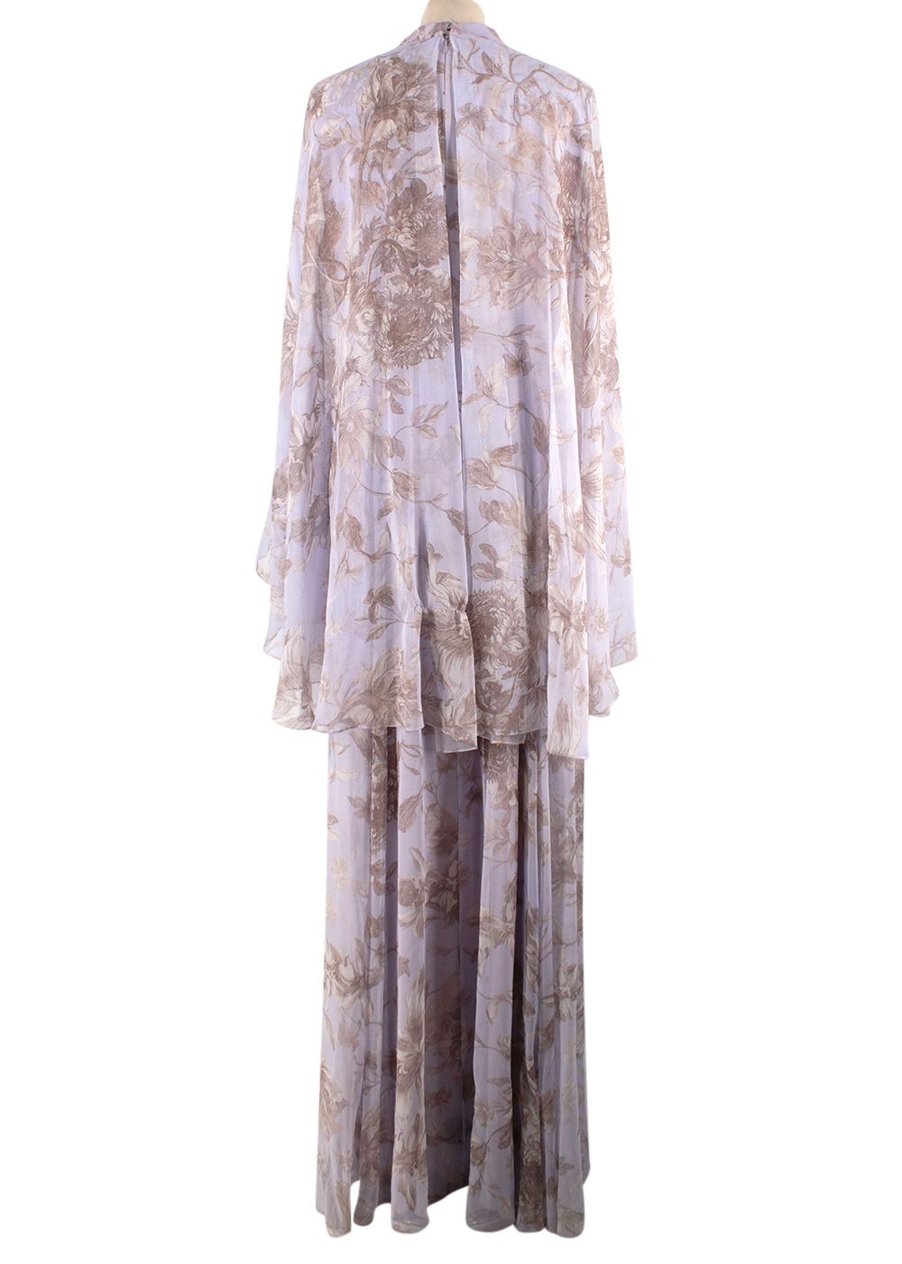 Erdem Lilac Floral Silk Chiara Tie Detail Cape Gown Size L