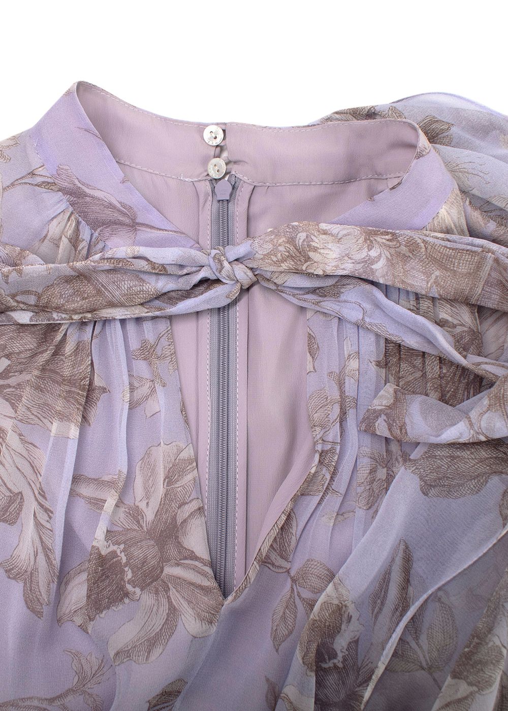 Erdem Lilac Floral Silk Chiara Tie Detail Cape Gown Size L