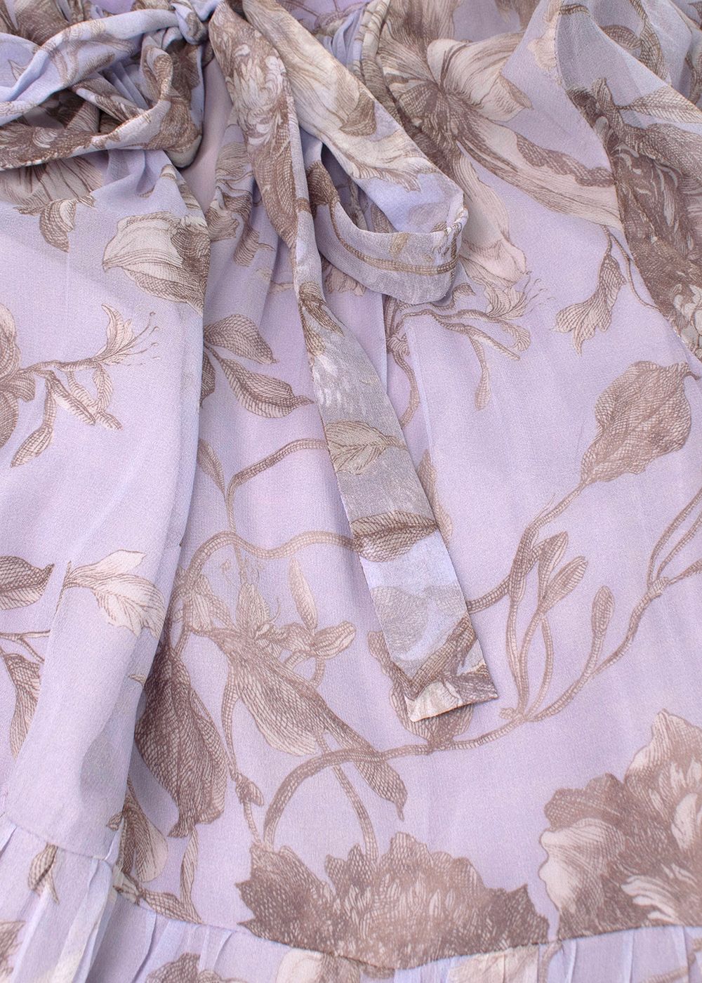 Erdem Lilac Floral Silk Chiara Tie Detail Cape Gown Size L