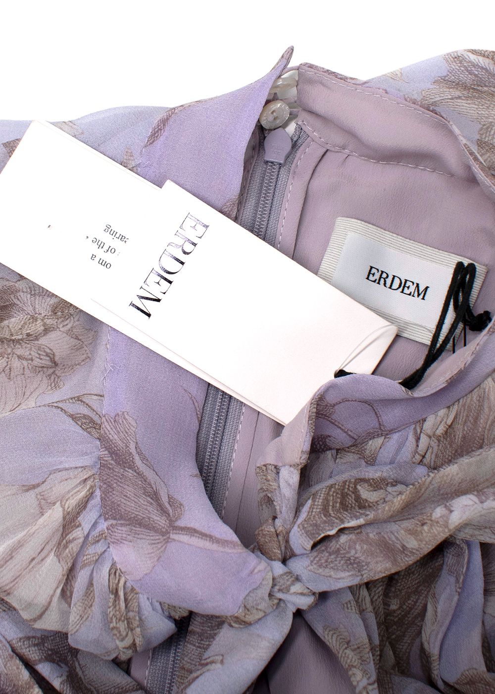 Erdem Lilac Floral Silk Chiara Tie Detail Cape Gown Size L